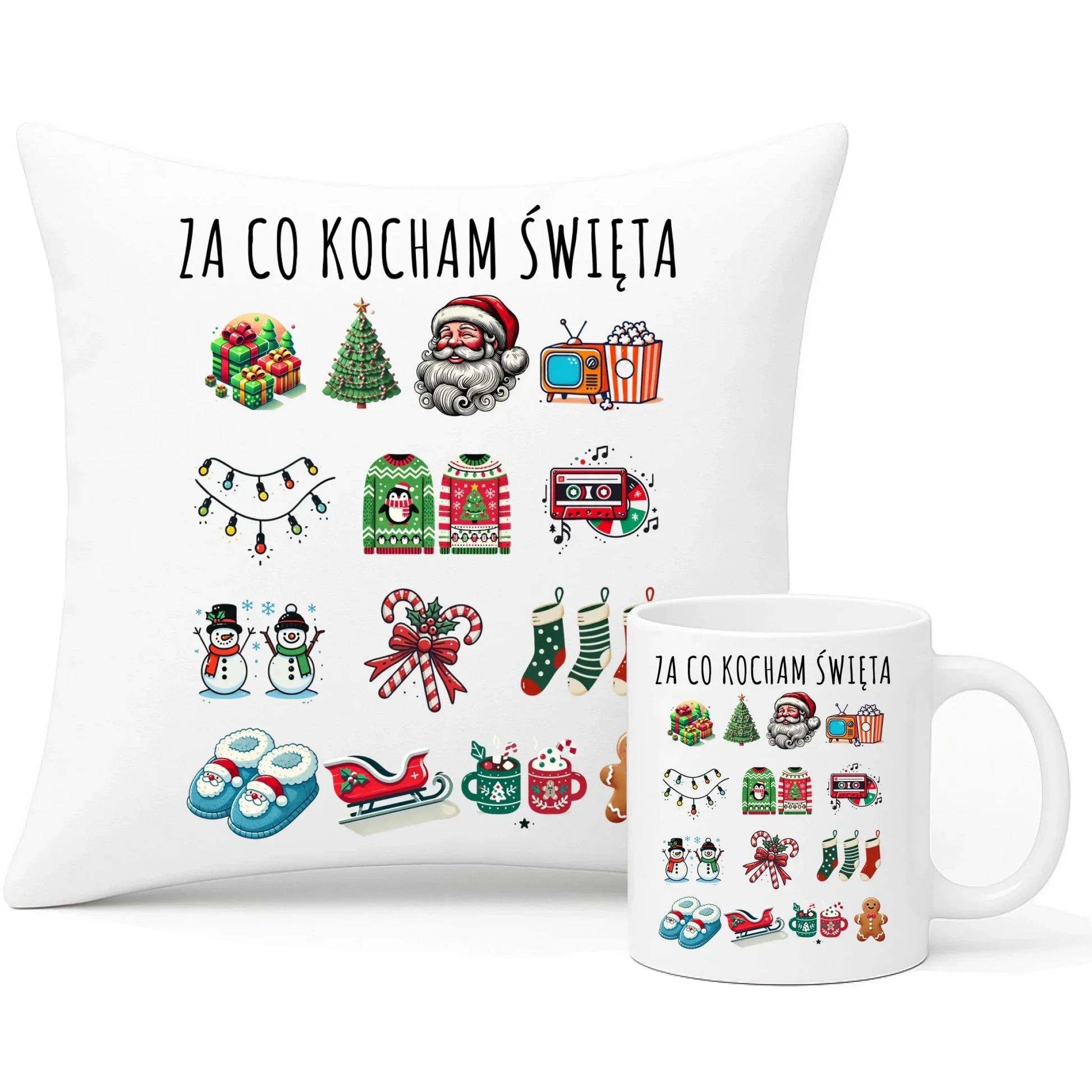 Zestaw poduszka i kubek świąteczny - Za co kocham święta BN130 - StoryCups.pl