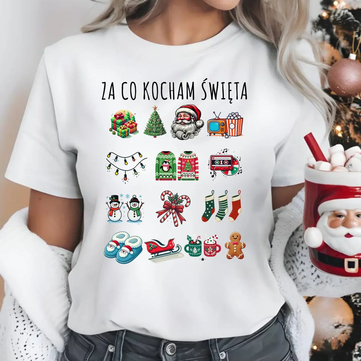 Koszulka damska świąteczna - Za co kocham święta BN130 - StoryCups.pl