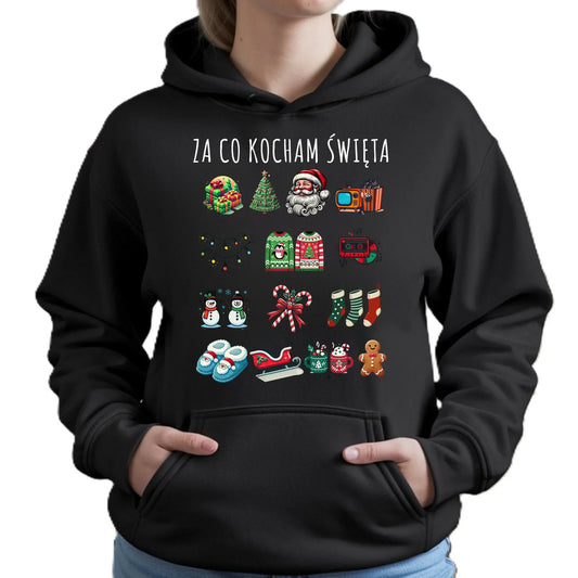 Bluza damska z kapturem świąteczna - Za co kocham święta BN130 - StoryCups.pl