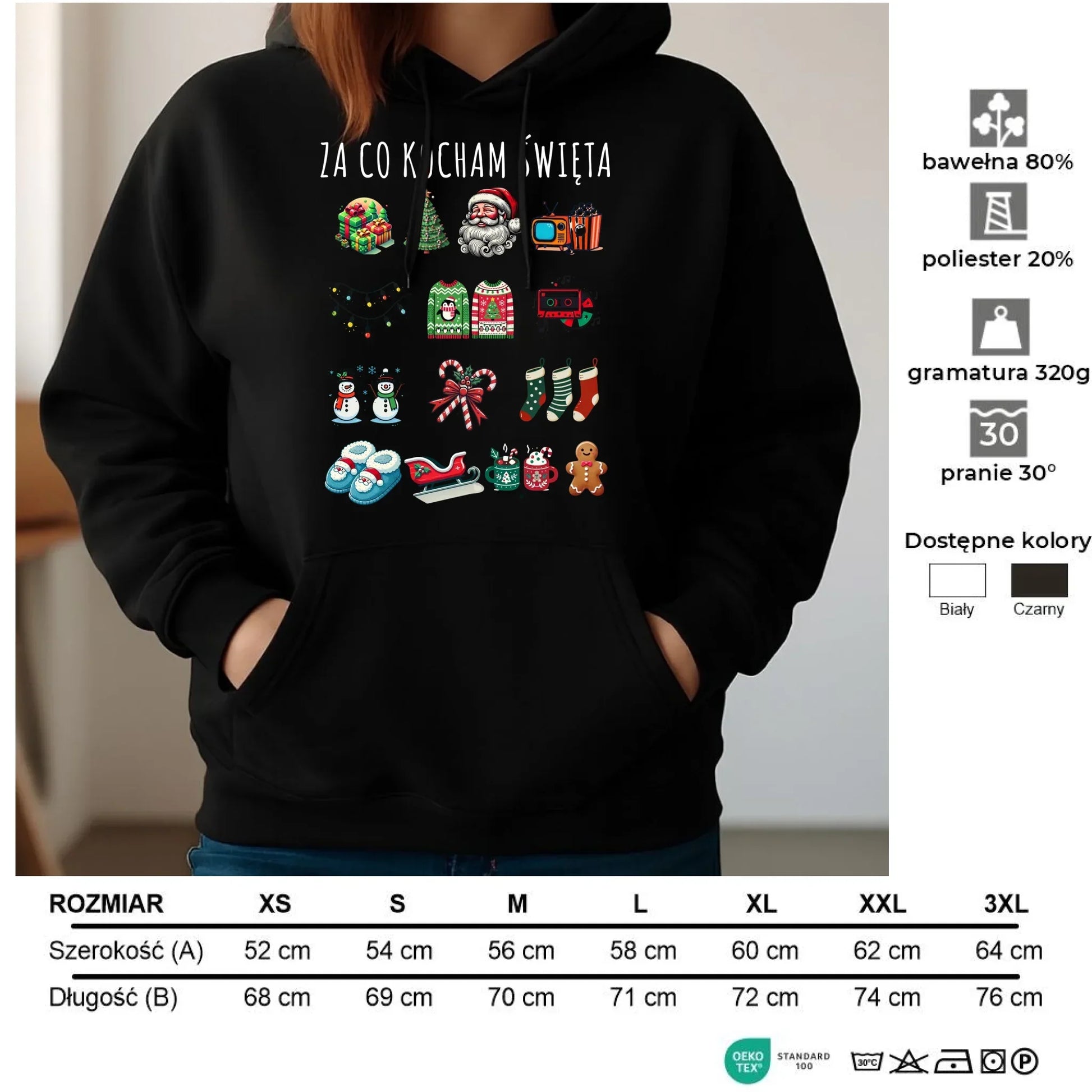 Bluza damska z kapturem świąteczna - Za co kocham święta BN130 - StoryCups.pl