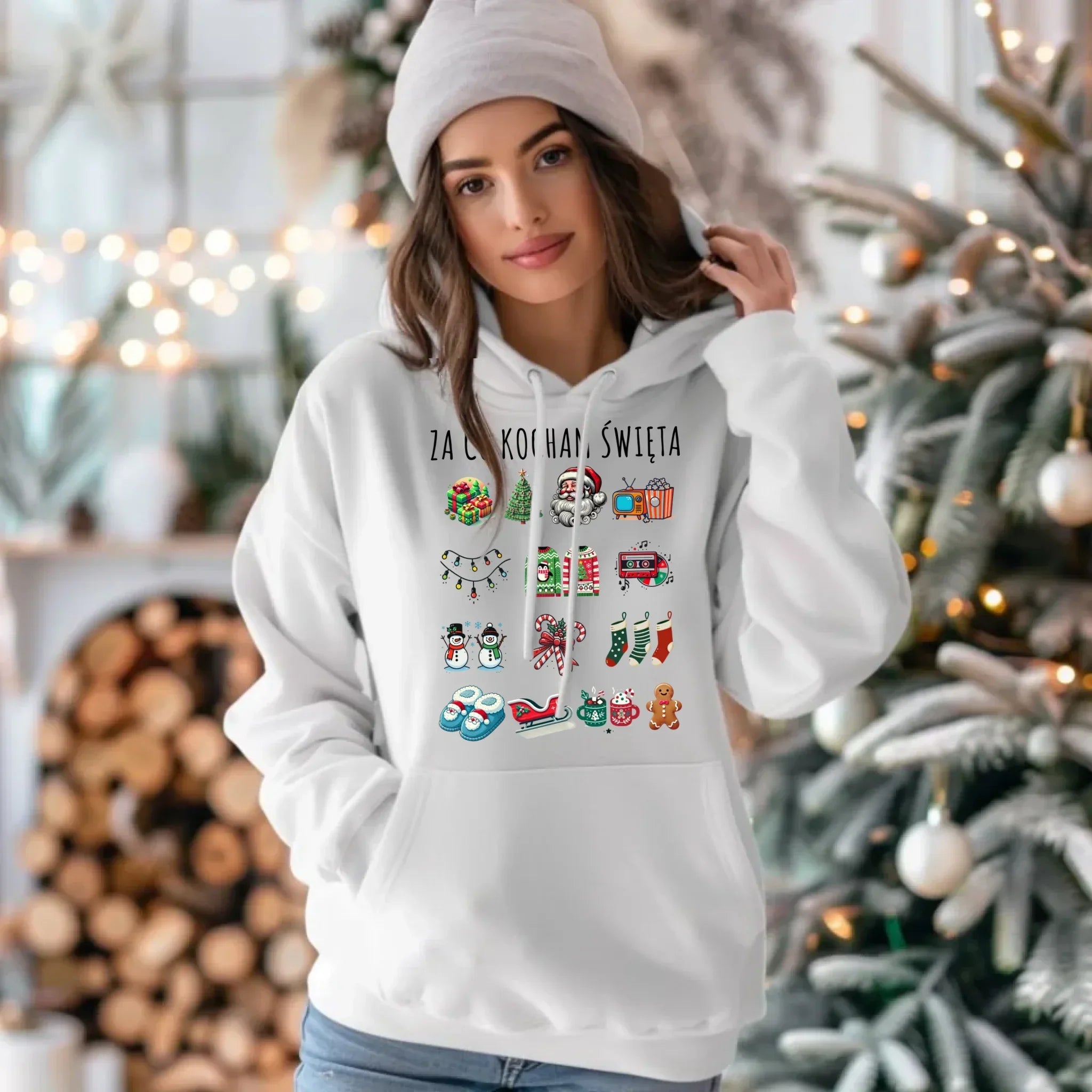 Bluza damska z kapturem świąteczna - Za co kocham święta BN130 - StoryCups.pl