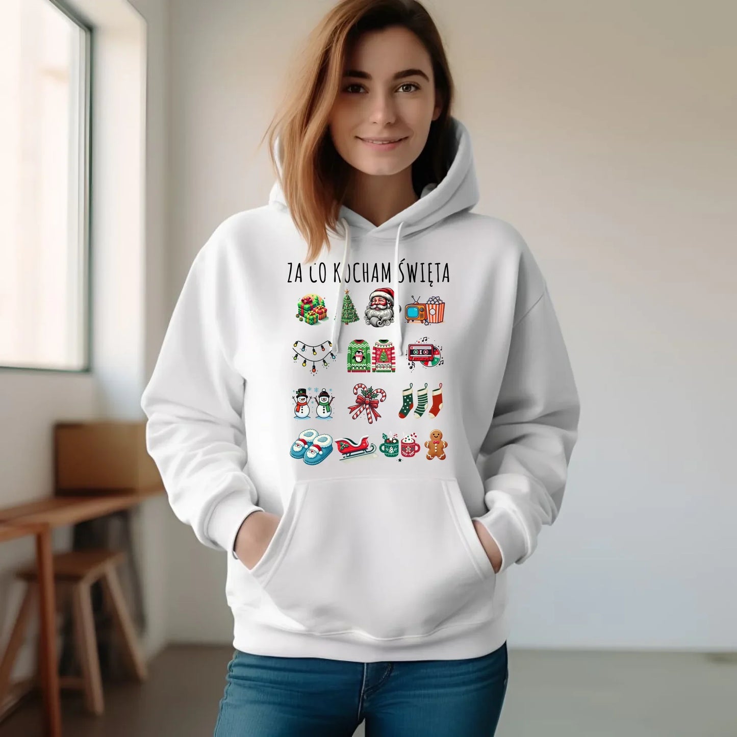 Bluza damska z kapturem świąteczna - Za co kocham święta BN130 - StoryCups.pl
