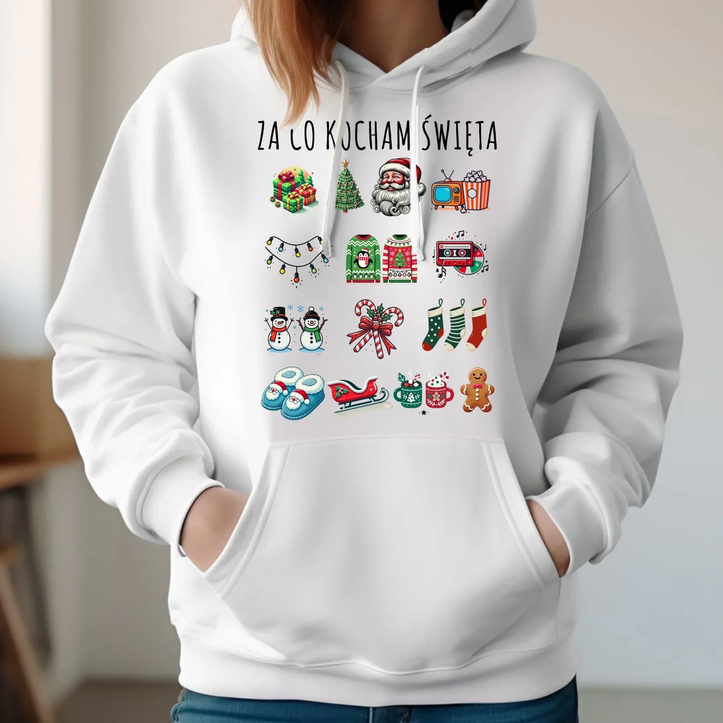 Bluza damska z kapturem świąteczna - Za co kocham święta BN130 - StoryCups.pl