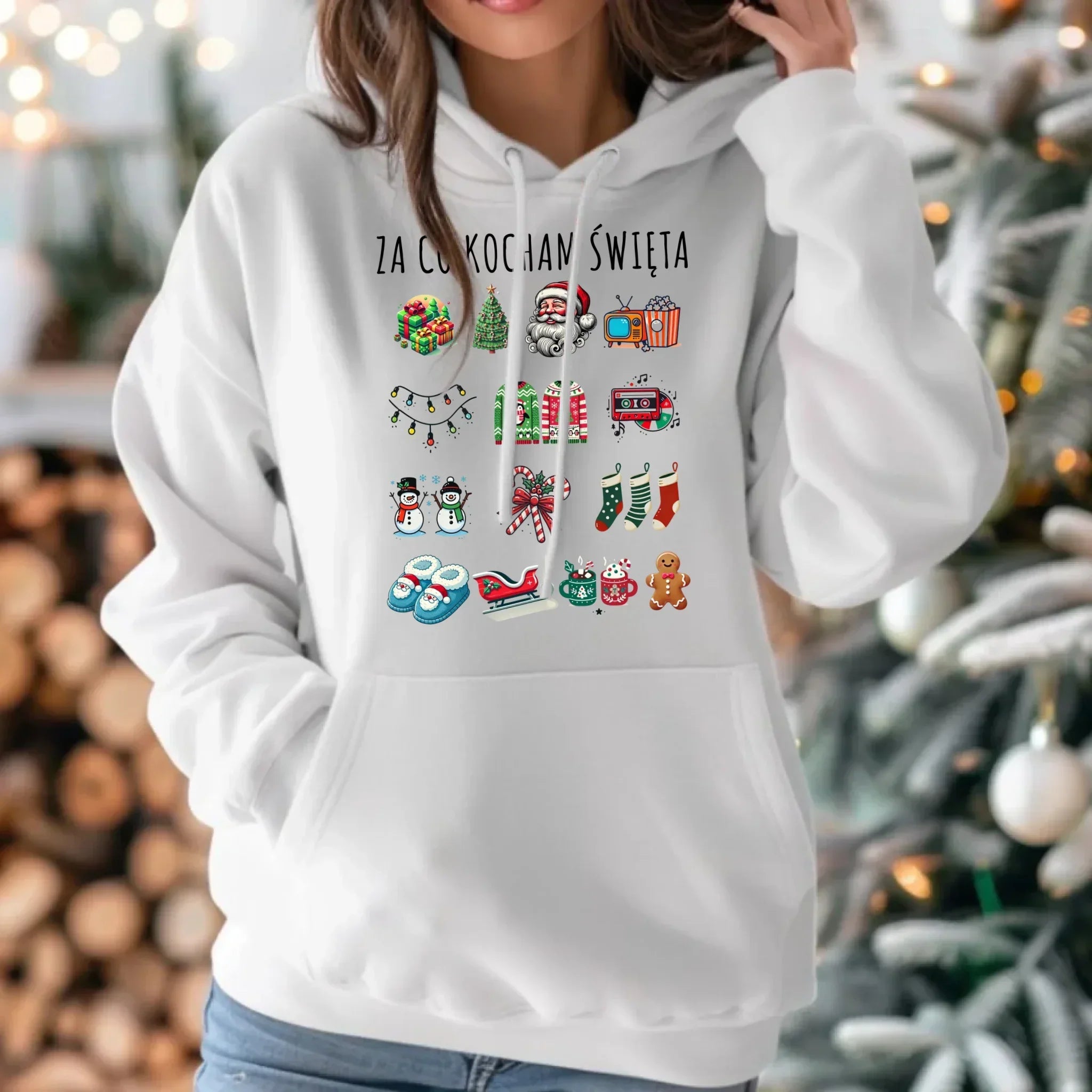 Bluza damska z kapturem świąteczna - Za co kocham święta BN130 - StoryCups.pl