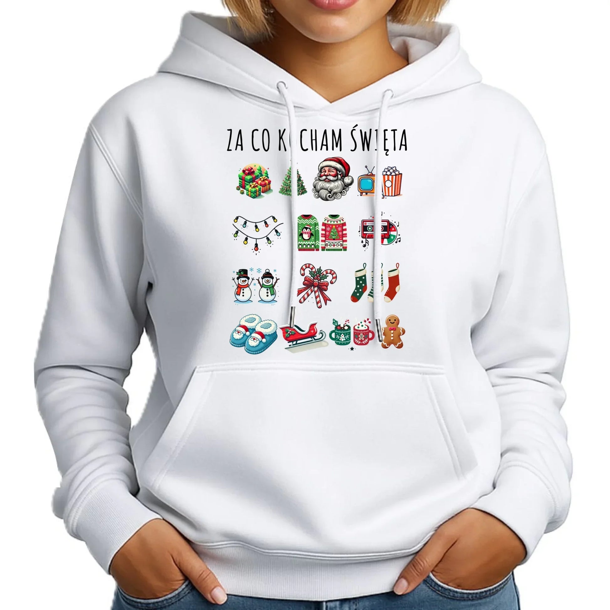 Bluza damska z kapturem świąteczna - Za co kocham święta BN130 - StoryCups.pl