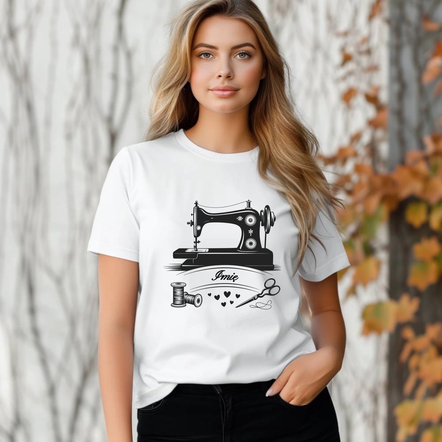 Koszulka damska szyciowa dla krawcowej - Maszyna vintage- personalizowana HS34 - StoryCups.pl