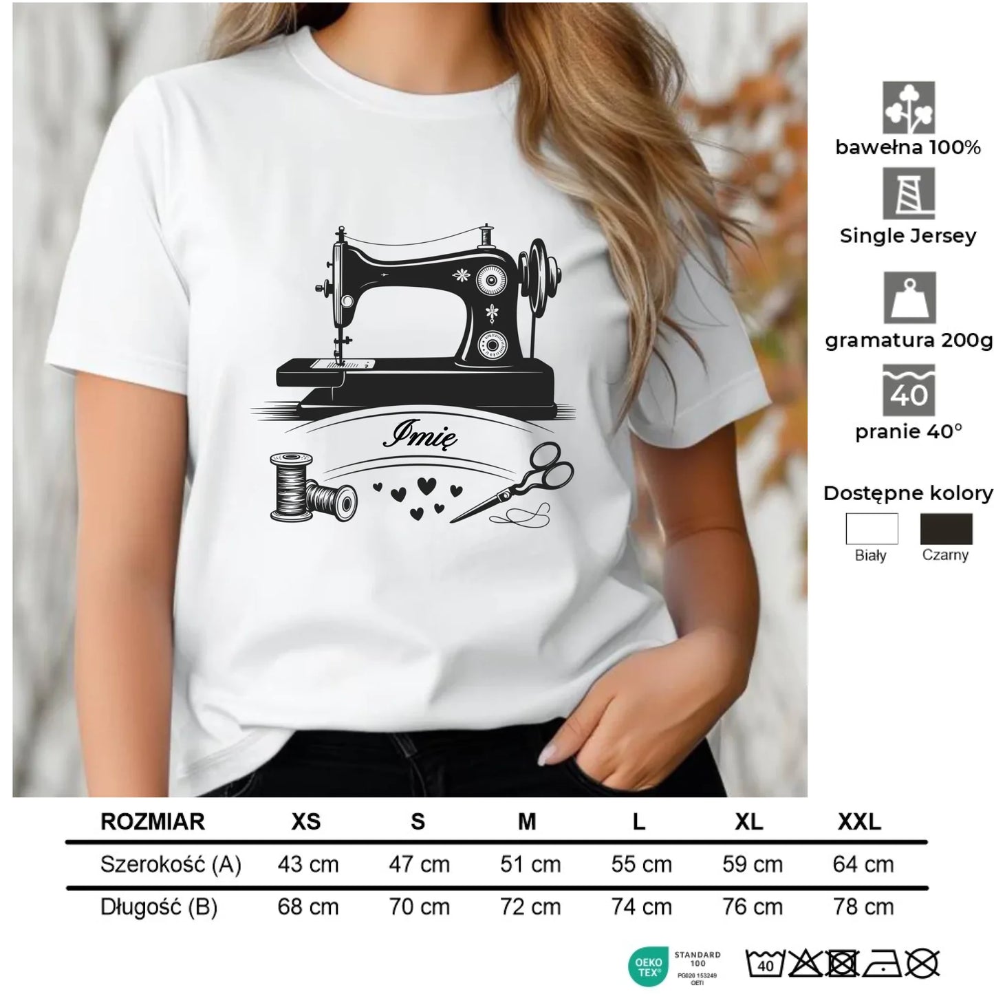Koszulka damska szyciowa dla krawcowej - Maszyna vintage- personalizowana HS34 - StoryCups.pl