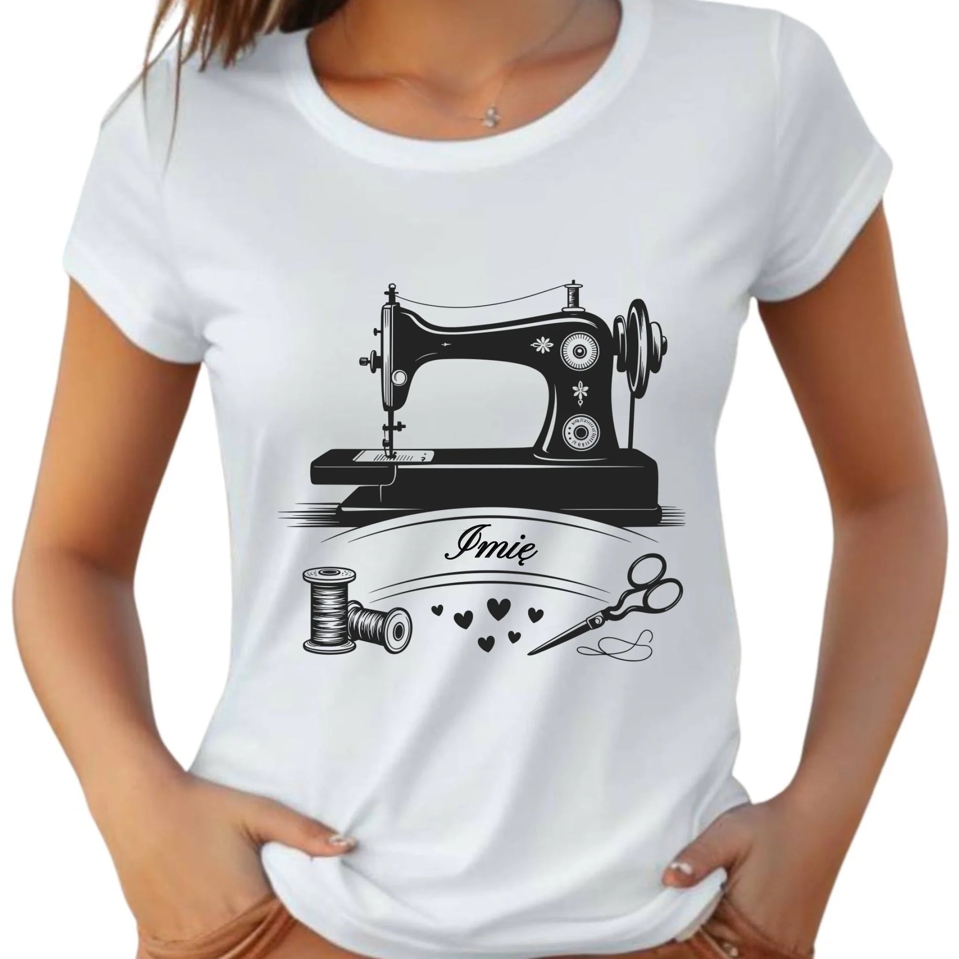 Koszulka damska szyciowa dla krawcowej - Maszyna vintage- personalizowana HS34 - StoryCups.pl