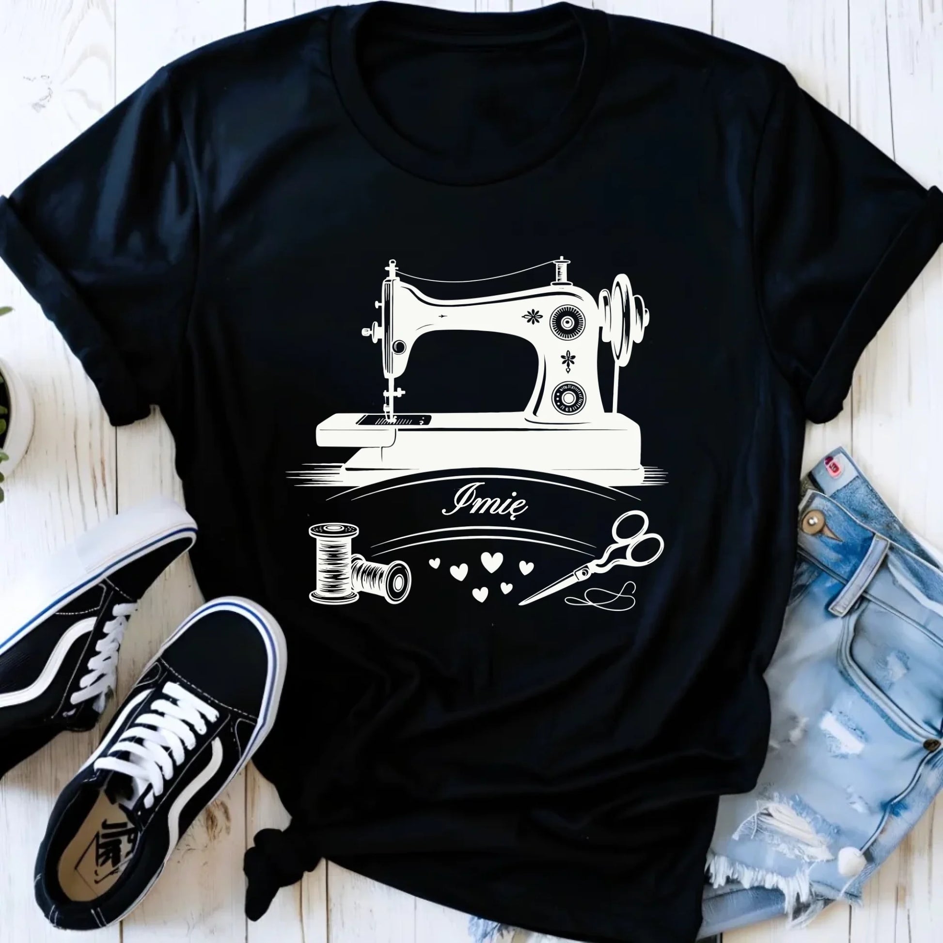 Koszulka damska szyciowa dla krawcowej - Maszyna vintage- personalizowana HS34 - StoryCups.pl
