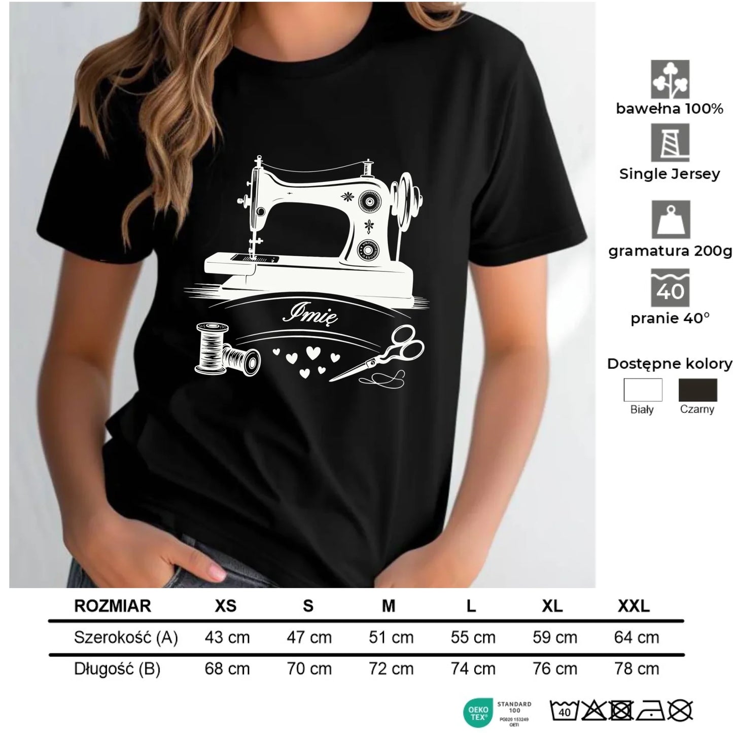 Koszulka damska szyciowa dla krawcowej - Maszyna vintage- personalizowana HS34 - StoryCups.pl