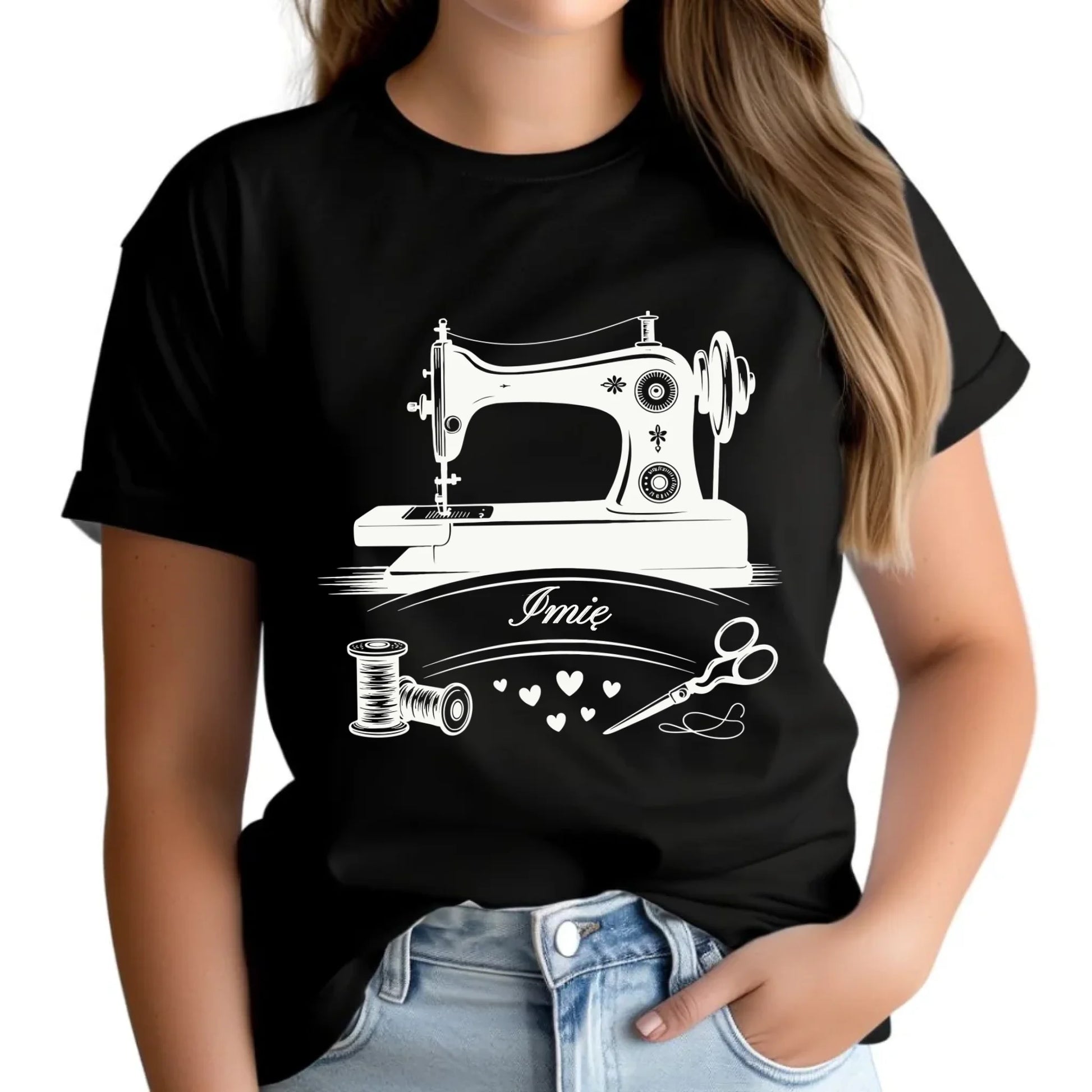 Koszulka damska szyciowa dla krawcowej - Maszyna vintage- personalizowana HS34 - StoryCups.pl