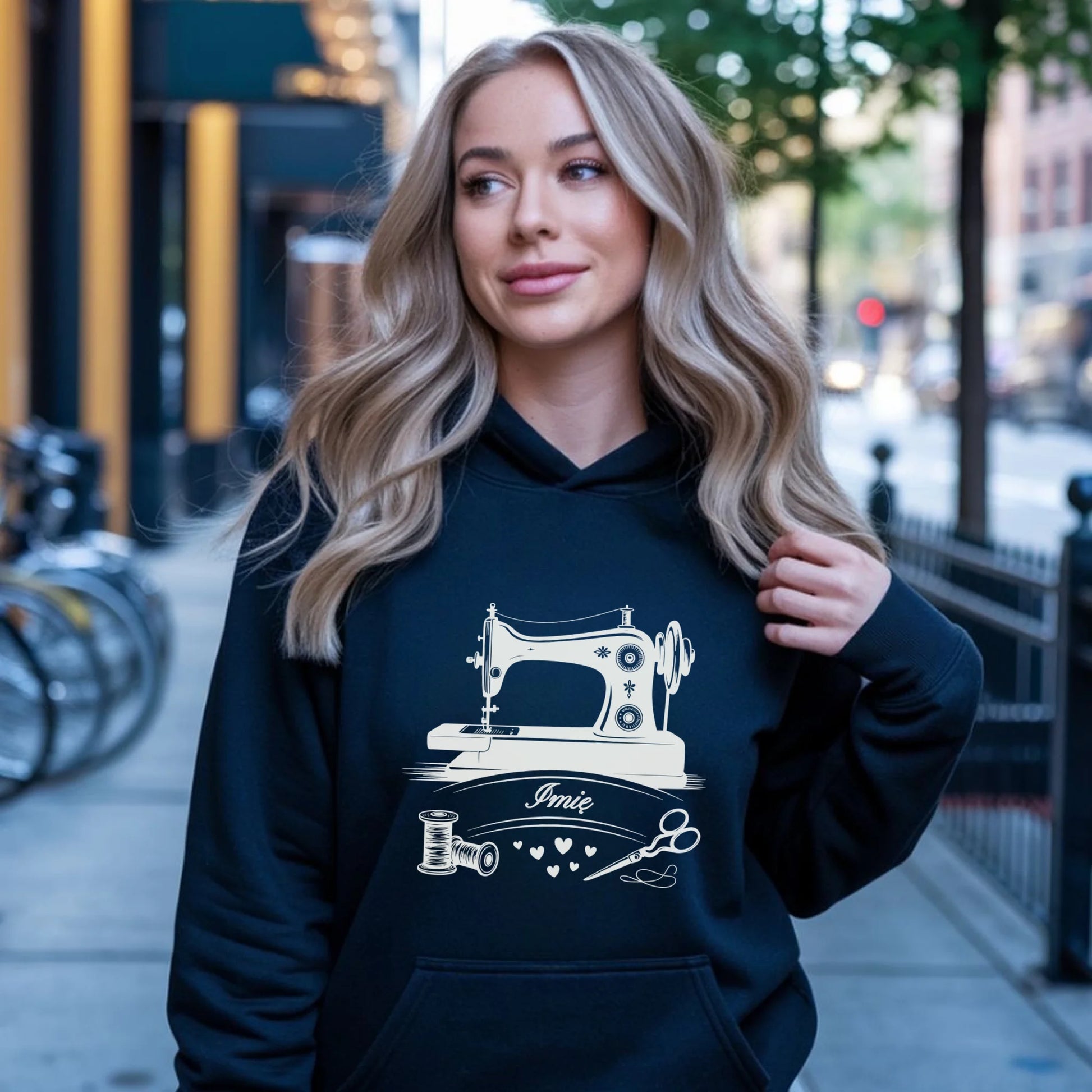 Bluza damska z kapturem szyciowa dla krawcowej - Maszyna vintage- personalizowana HS34 - StoryCups.pl