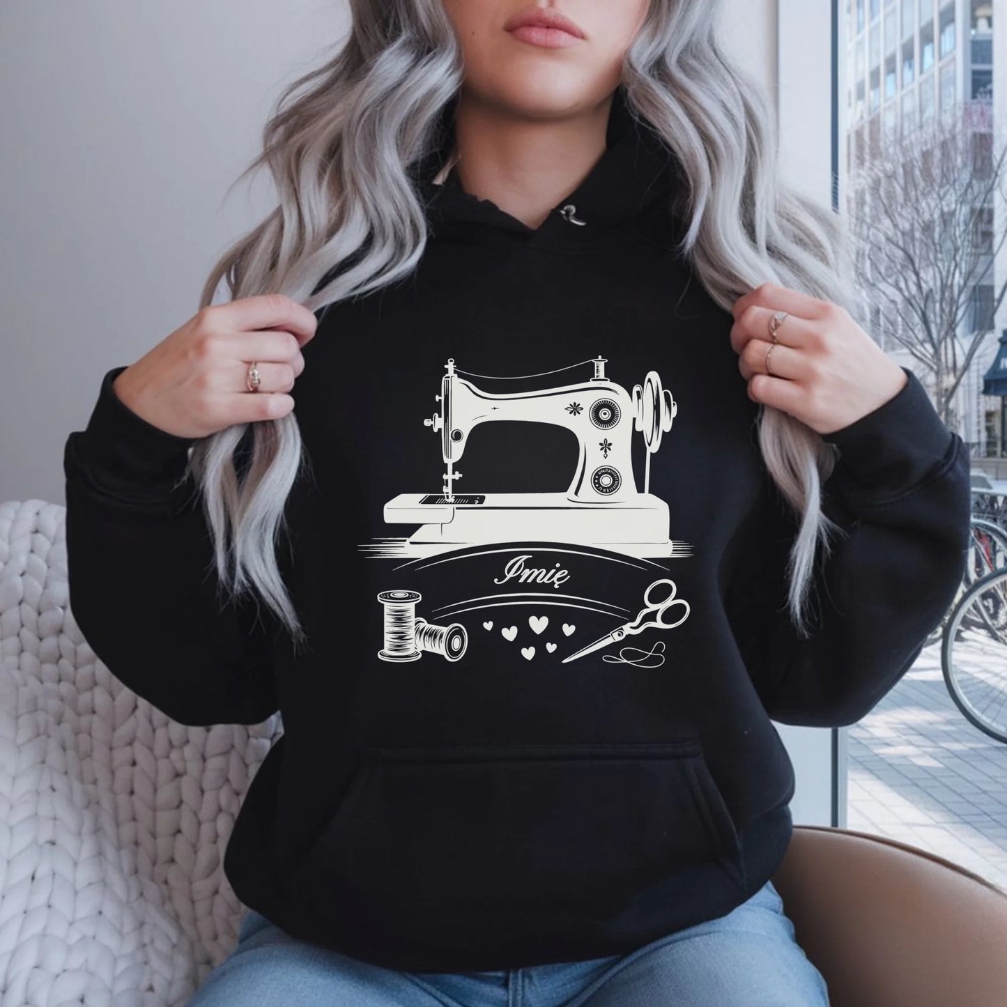 Bluza damska z kapturem szyciowa dla krawcowej - Maszyna vintage- personalizowana HS34 - StoryCups.pl