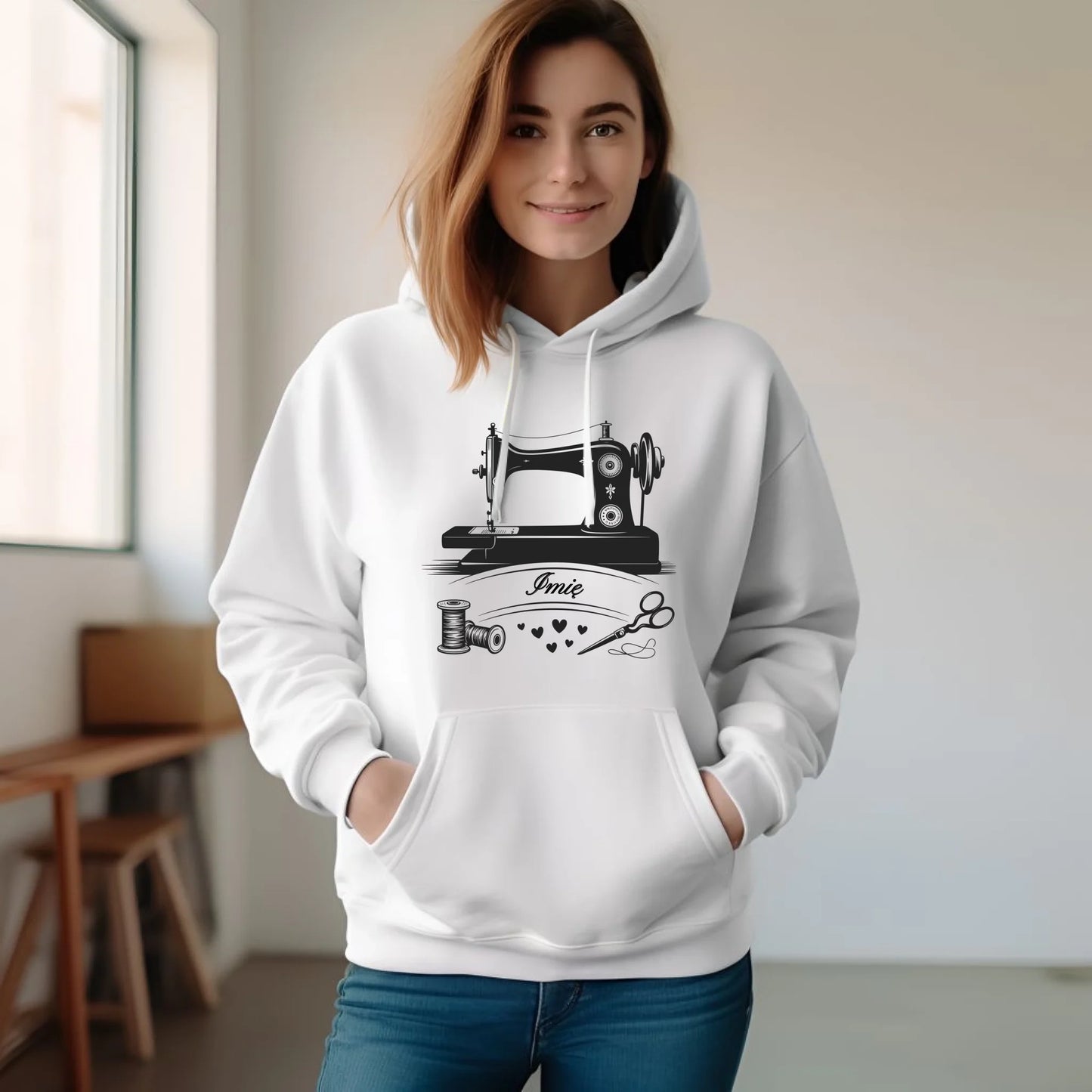 Bluza damska z kapturem szyciowa dla krawcowej - Maszyna vintage- personalizowana HS34 - StoryCups.pl