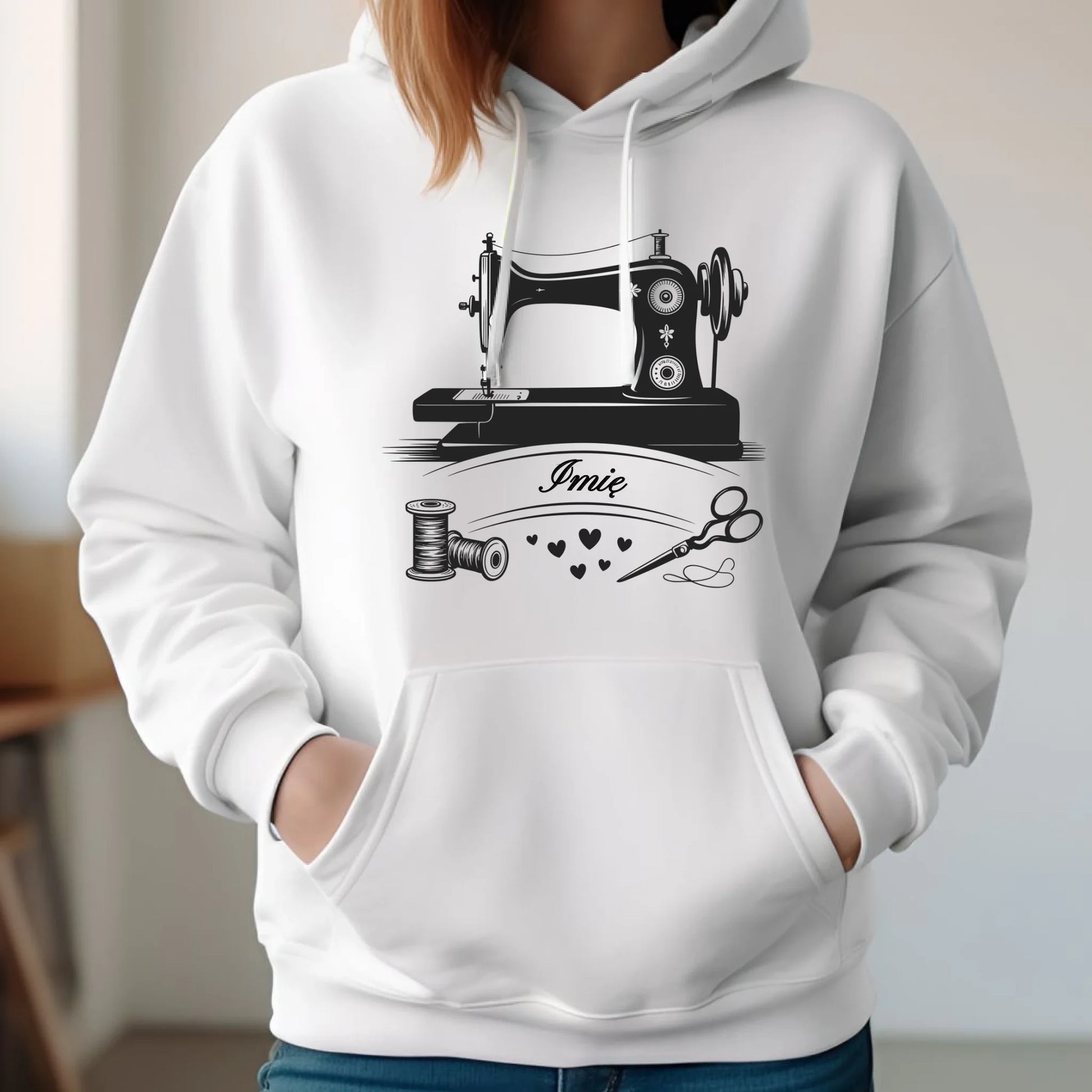 Bluza damska z kapturem szyciowa dla krawcowej - Maszyna vintage- personalizowana HS34 - StoryCups.pl