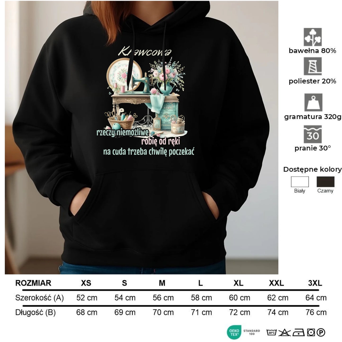 Bluza damska z kapturem szyciowa dla krawcowej - Rzeczy niemożliwe HS35 - StoryCups.pl