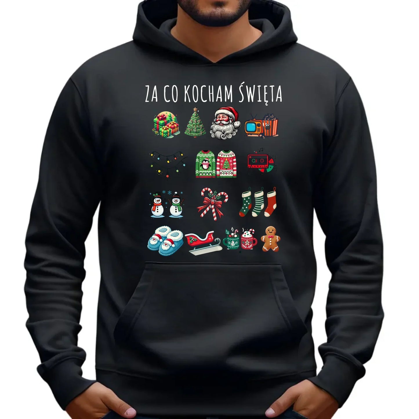 Bluza męska z kapturem świąteczna - Za co kocham święta BN130 - StoryCups.pl