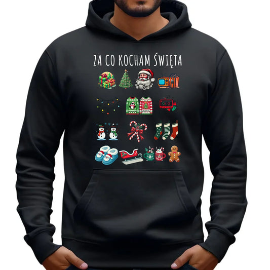 Bluza męska z kapturem świąteczna - Za co kocham święta BN130 - StoryCups.pl