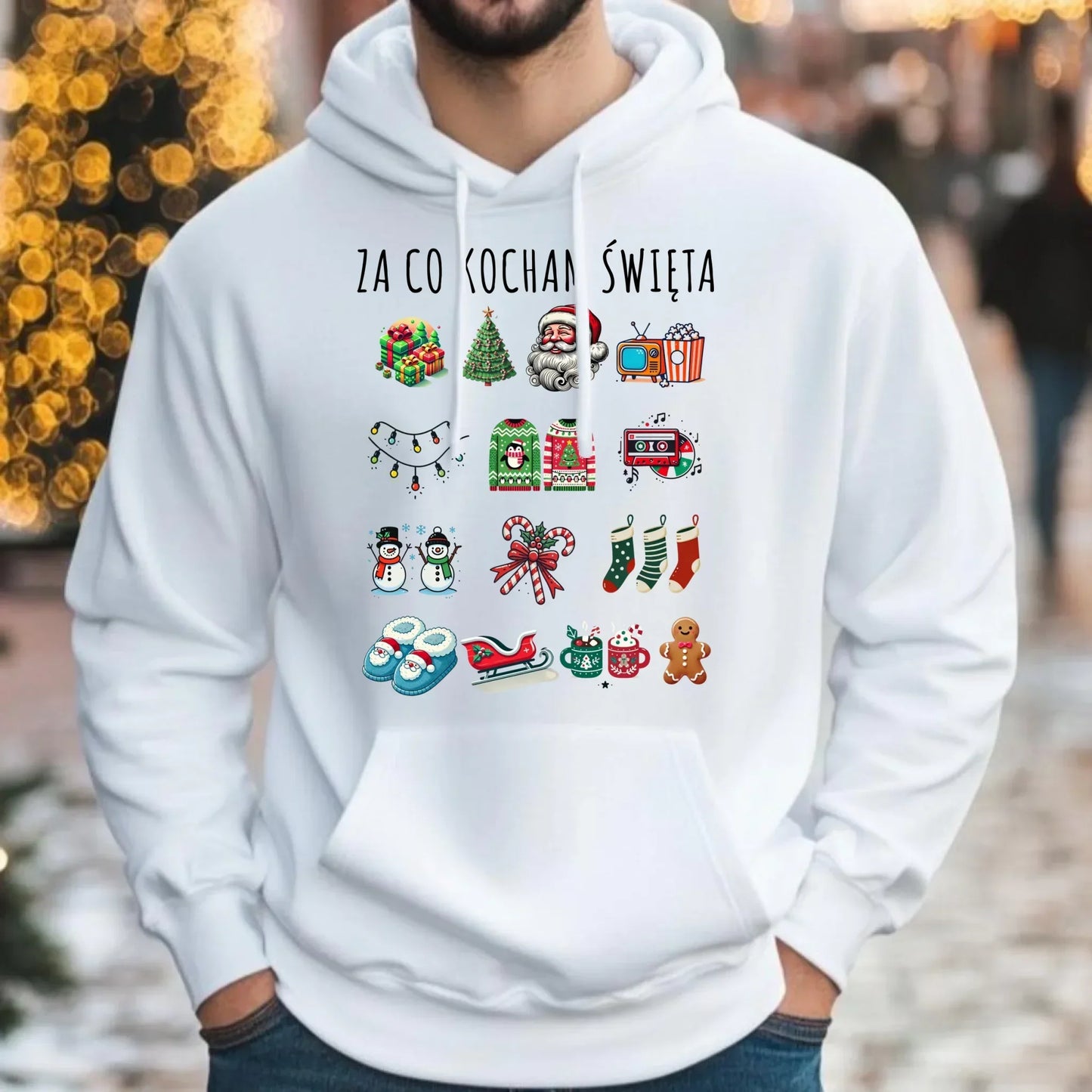 Bluza męska z kapturem świąteczna - Za co kocham święta BN130 - StoryCups.pl