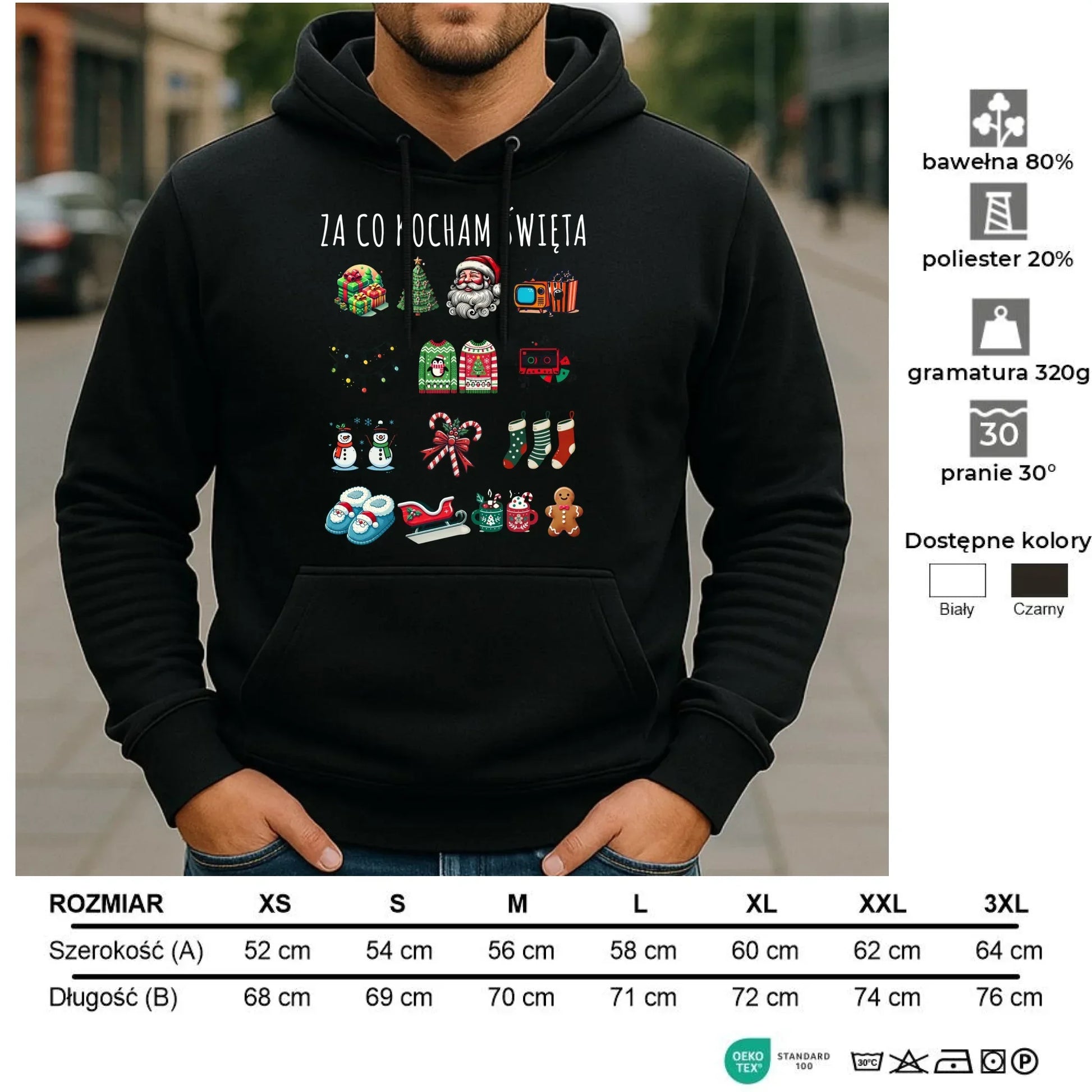 Bluza męska z kapturem świąteczna - Za co kocham święta BN130 - StoryCups.pl