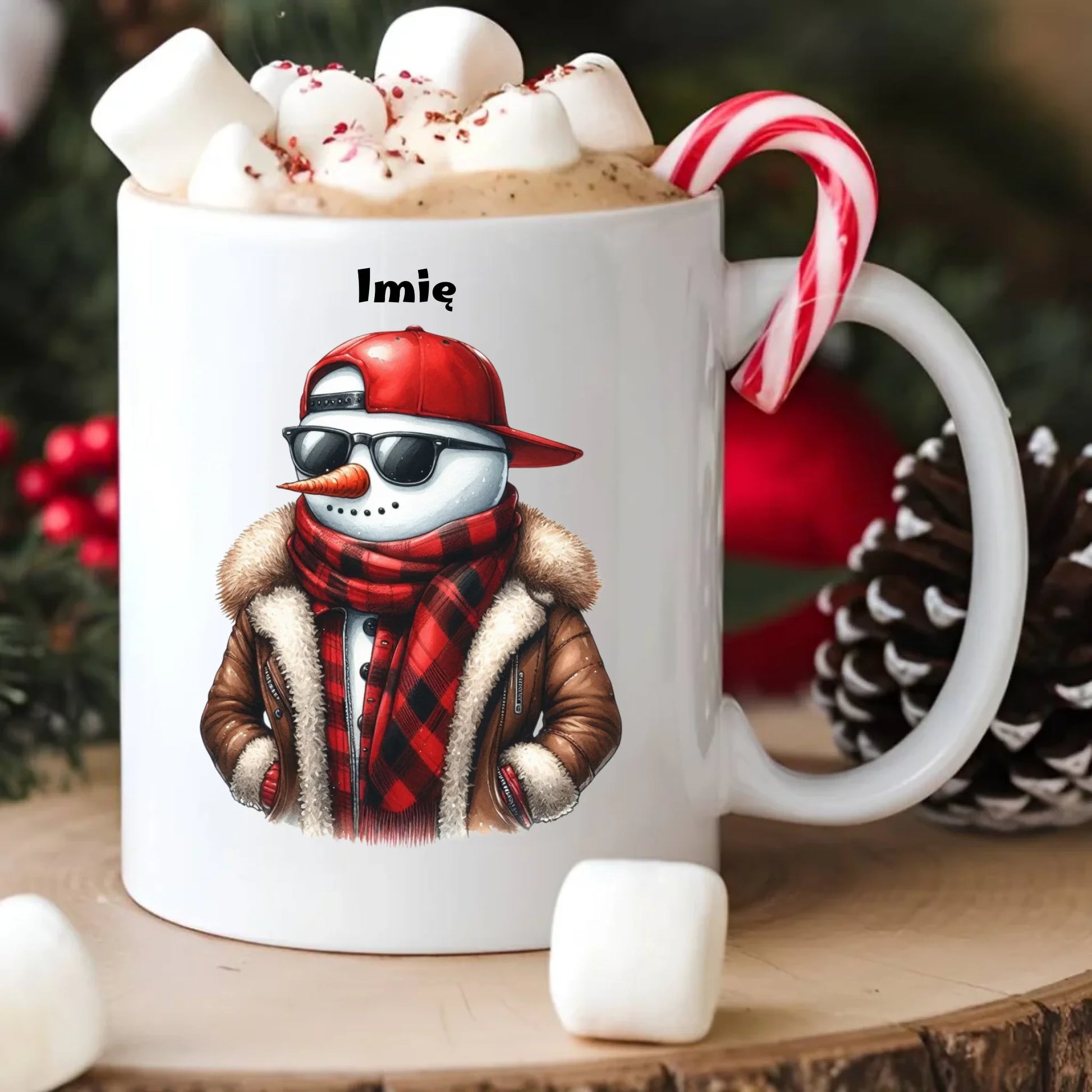 Kubek świąteczny - Stylowy bałwan - personalizowany BN129 - StoryCups.pl