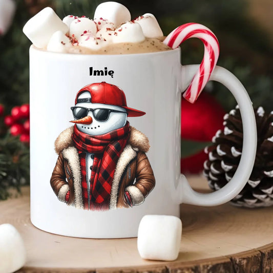 Kubek świąteczny - Stylowy bałwan - personalizowany BN129 - StoryCups.pl