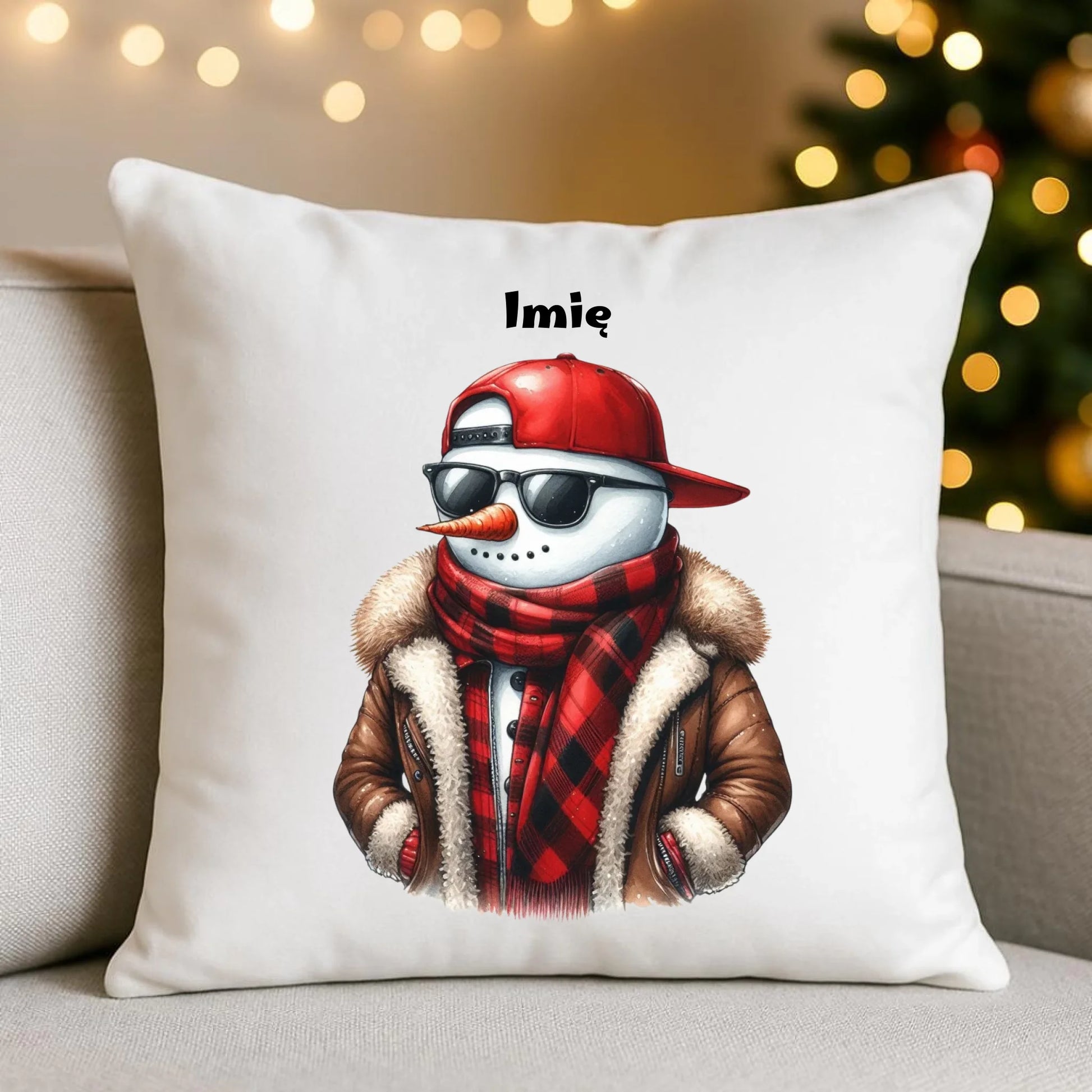 Poduszka świąteczna - Stylowy bałwan - personalizowana BN129 - StoryCups.pl
