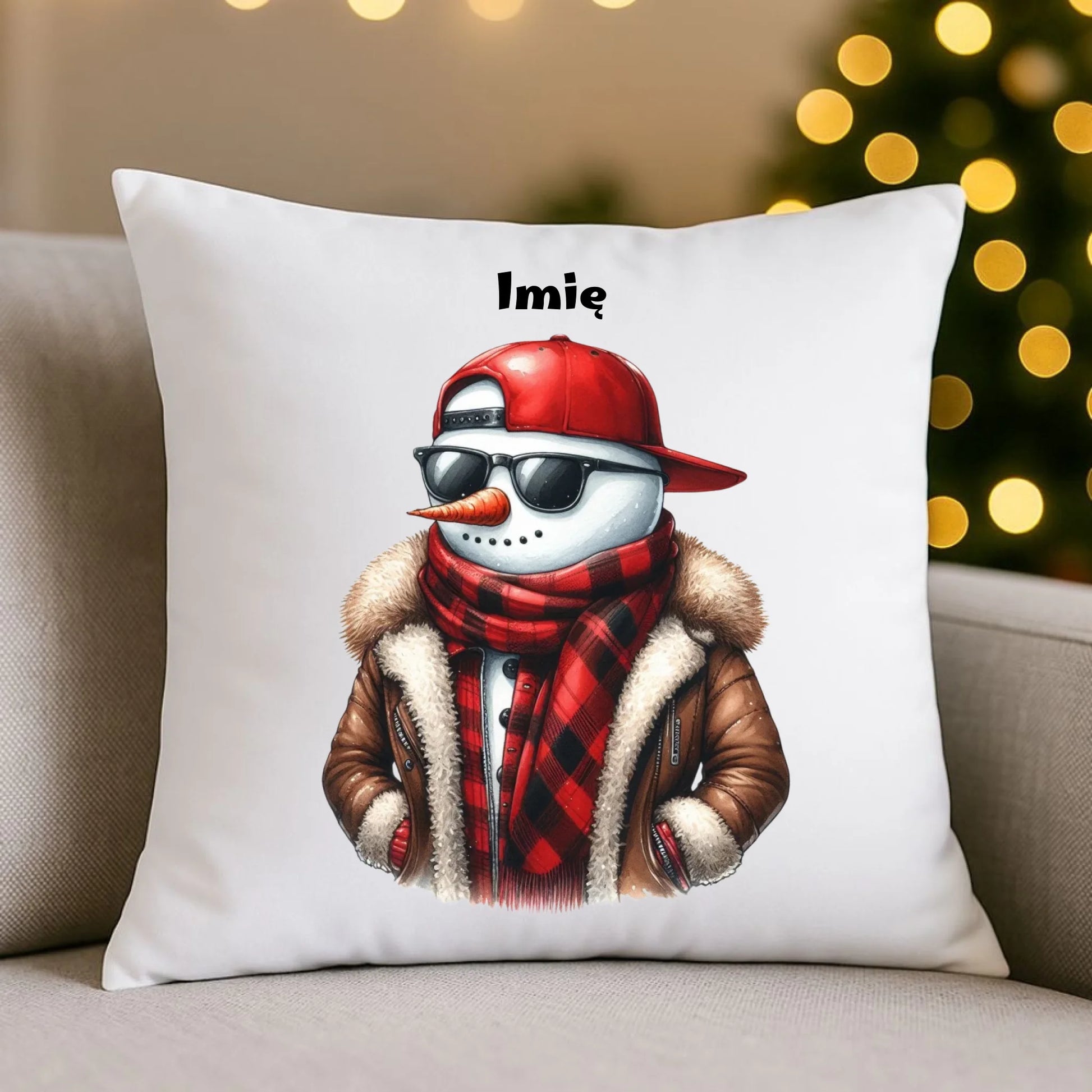 Poduszka świąteczna - Stylowy bałwan - personalizowana BN129 - StoryCups.pl