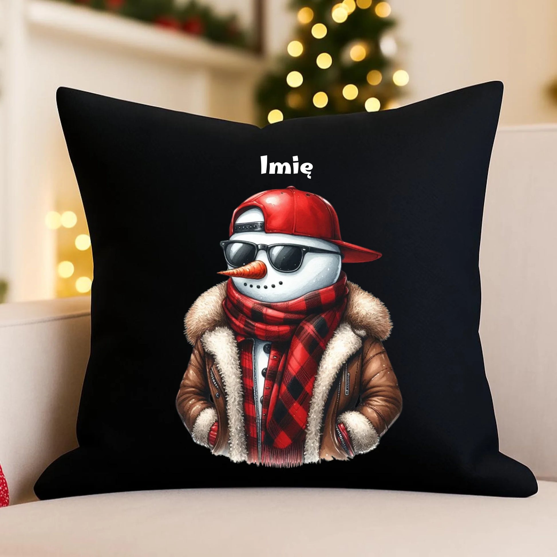 Poduszka dekoracyjna świąteczna - Stylowy bałwan - personalizowana BN129 - StoryCups.pl