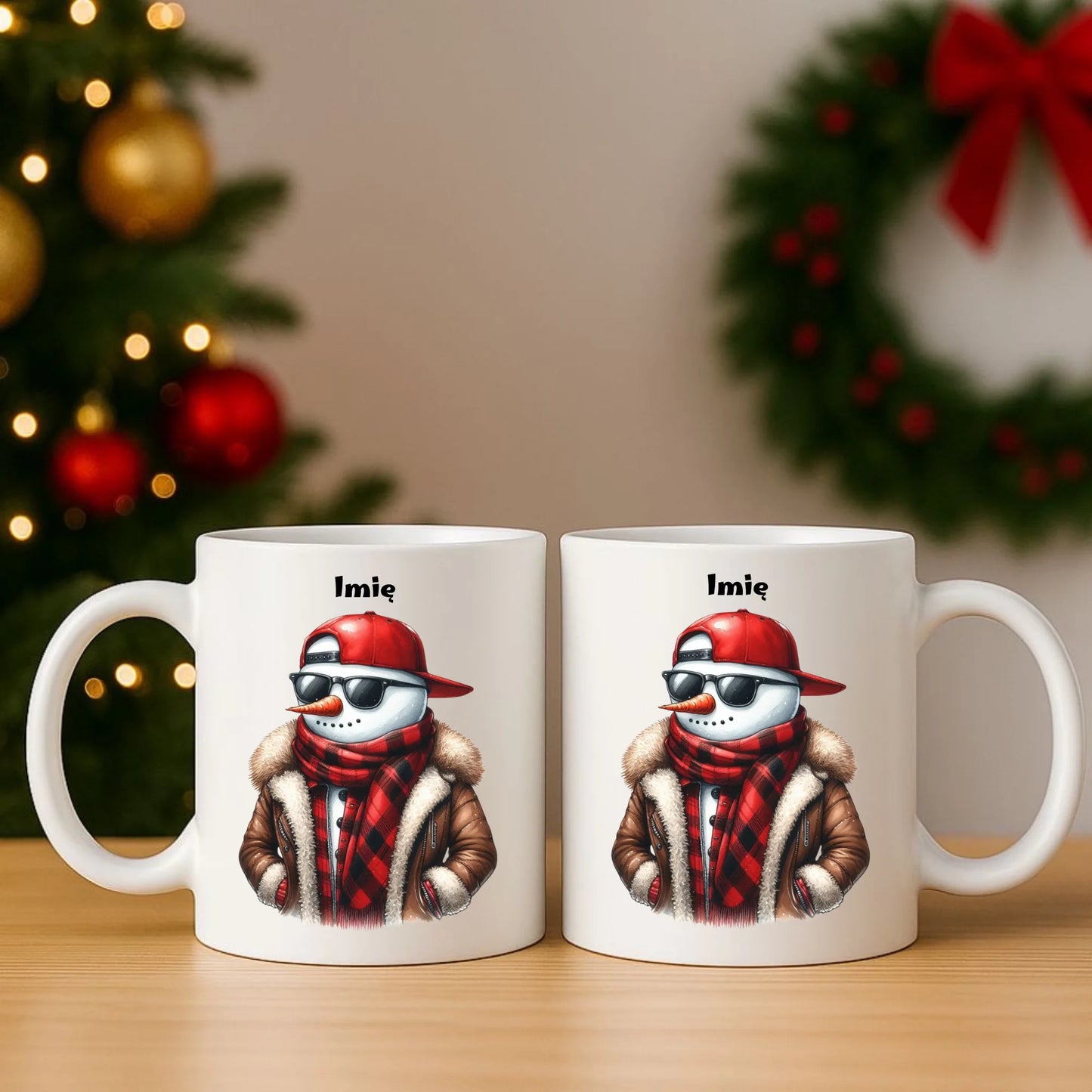 Zestaw poduszka i kubek świąteczny - Stylowy bałwan - personalizowany BN129 - StoryCups.pl