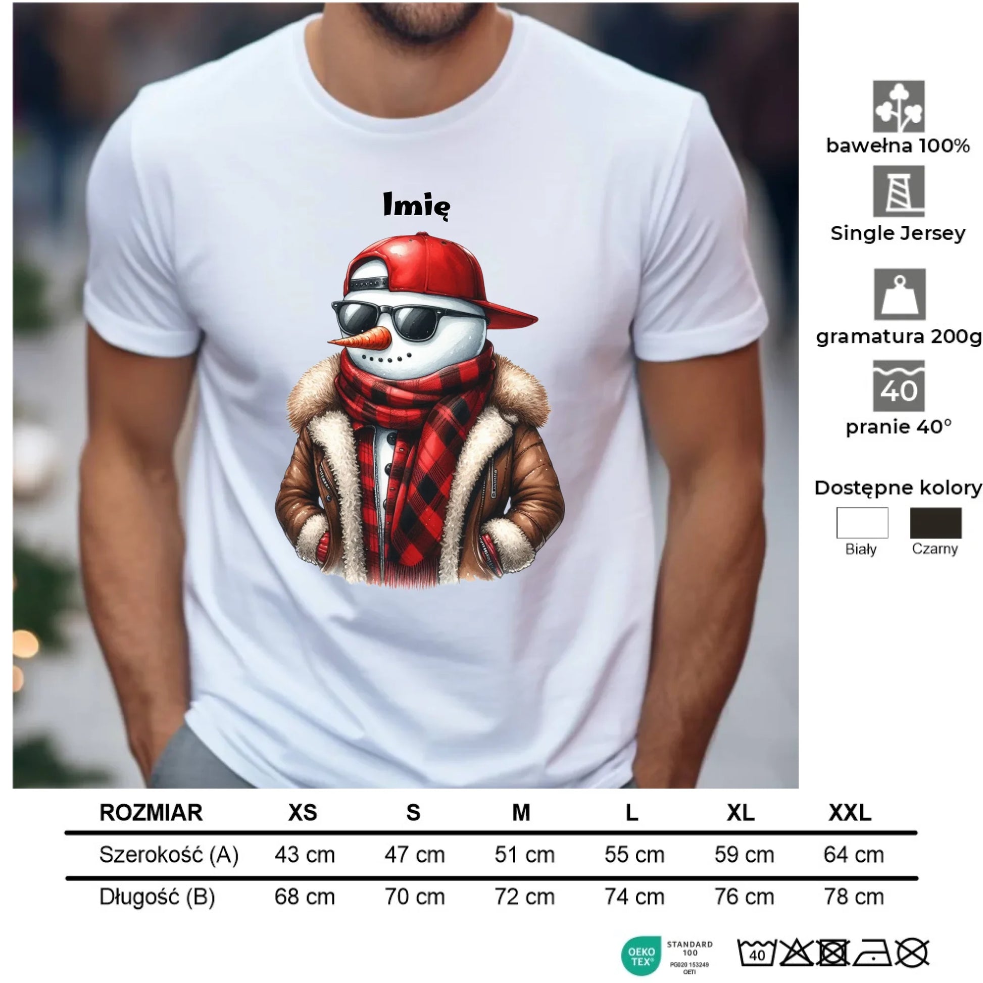 Koszulka męska świąteczna - Stylowy bałwan - personalizowana BN129 - StoryCups.pl