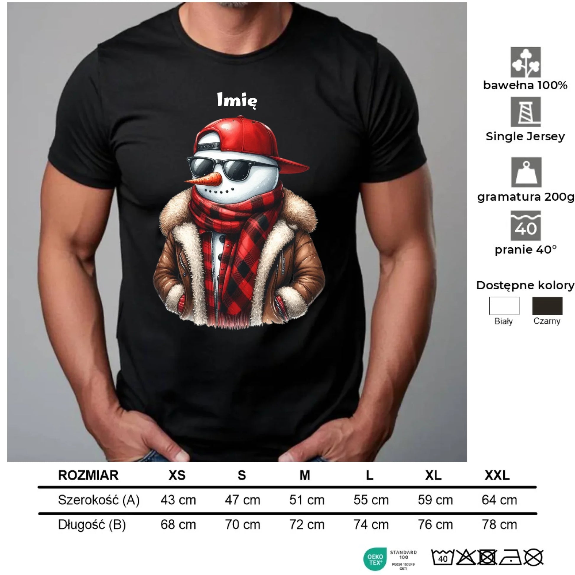 Koszulka męska świąteczna - Stylowy bałwan - personalizowana BN129 - StoryCups.pl