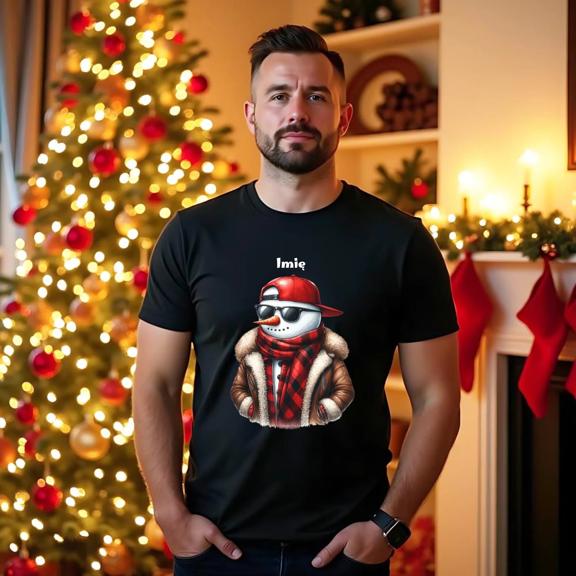 Koszulka męska świąteczna - Stylowy bałwan - personalizowana BN129 - StoryCups.pl