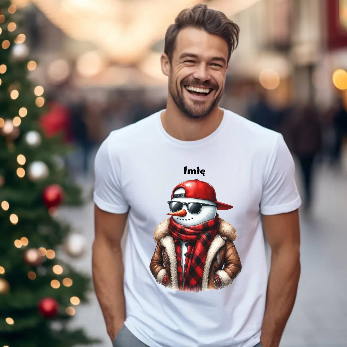 Koszulka męska świąteczna - Stylowy bałwan - personalizowana BN129 - StoryCups.pl