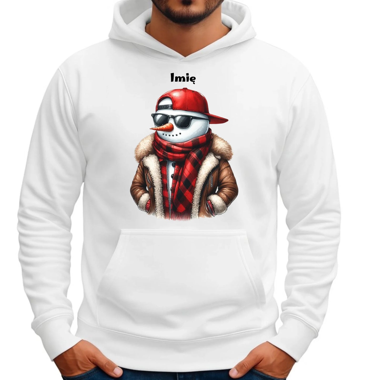 Bluza męska z kapturem świąteczna - Stylowy bałwan - personalizowana BN129 - StoryCups.pl