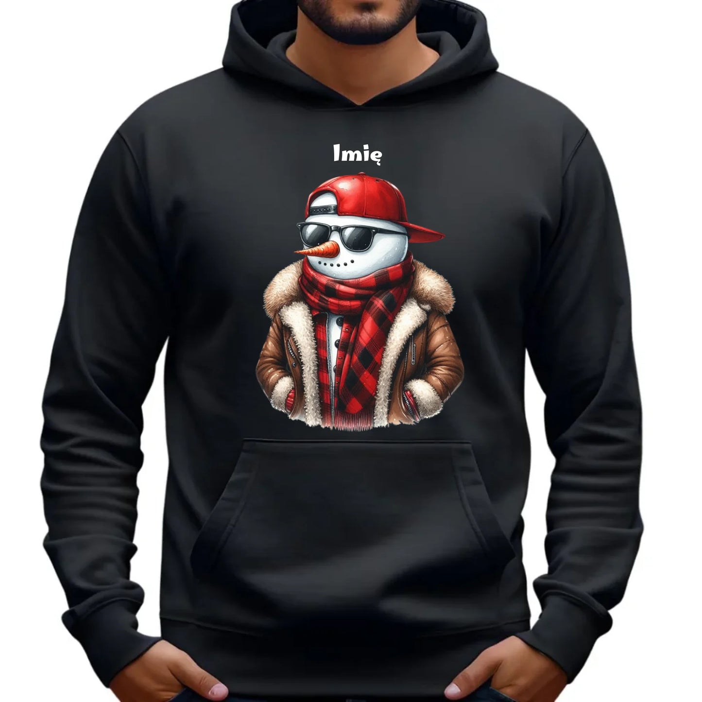 Bluza męska z kapturem świąteczna - Stylowy bałwan - personalizowana BN129 - StoryCups.pl