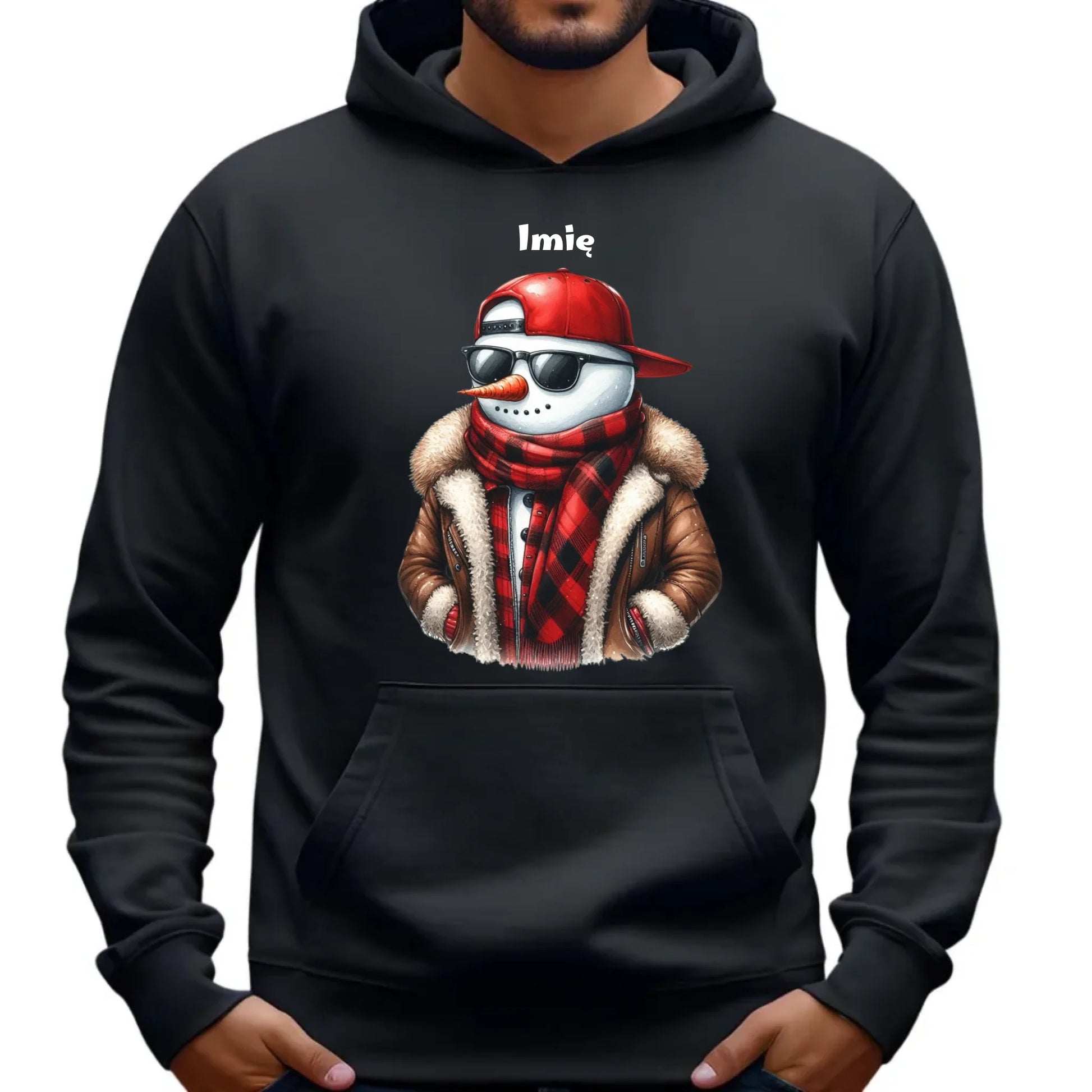 Bluza męska z kapturem świąteczna - Stylowy bałwan - personalizowana BN129 - StoryCups.pl