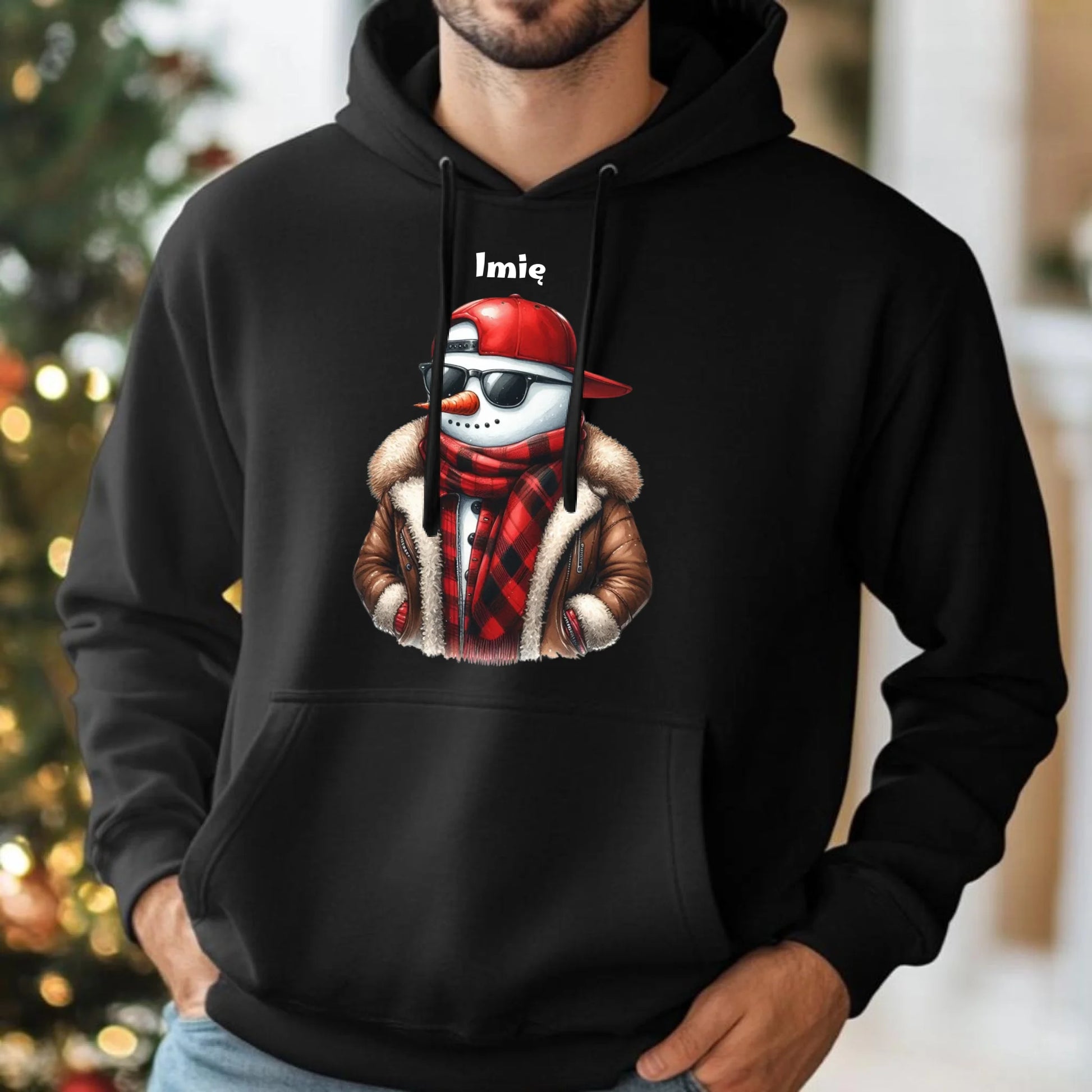 Bluza męska z kapturem świąteczna - Stylowy bałwan - personalizowana BN129 - StoryCups.pl