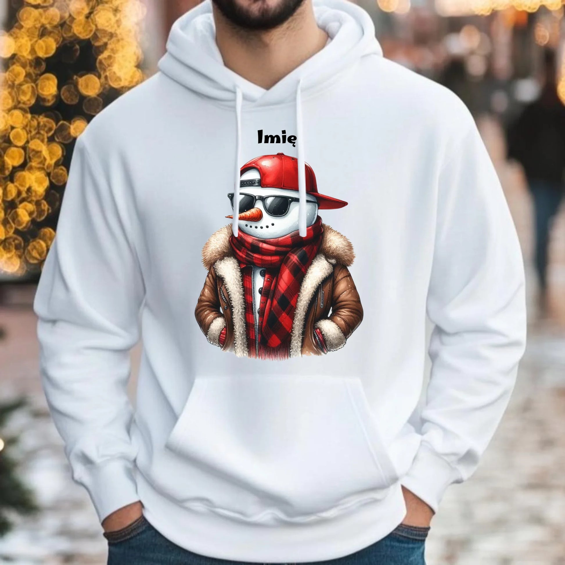 Bluza męska z kapturem świąteczna - Stylowy bałwan - personalizowana BN129 - StoryCups.pl