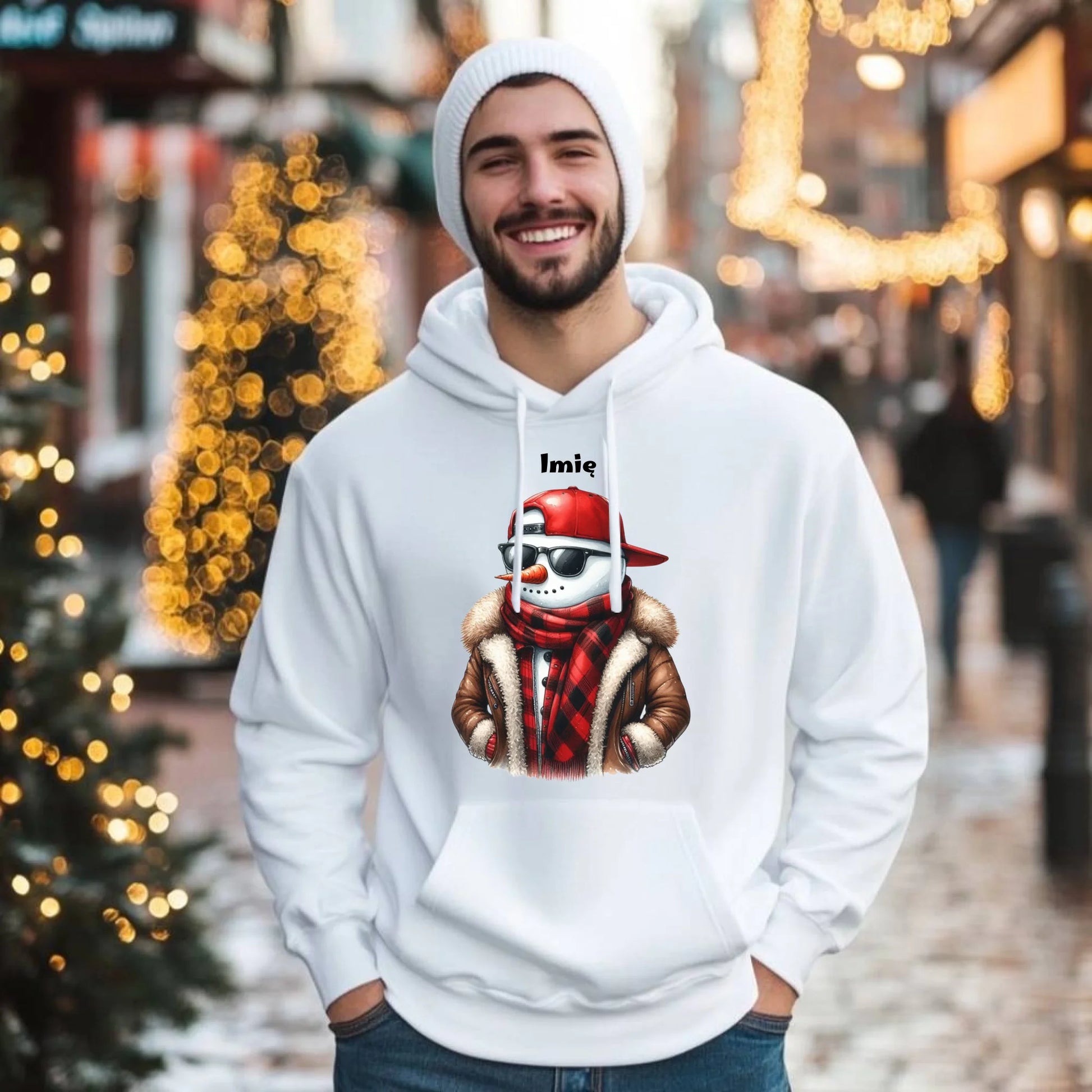 Bluza męska z kapturem świąteczna - Stylowy bałwan - personalizowana BN129 - StoryCups.pl