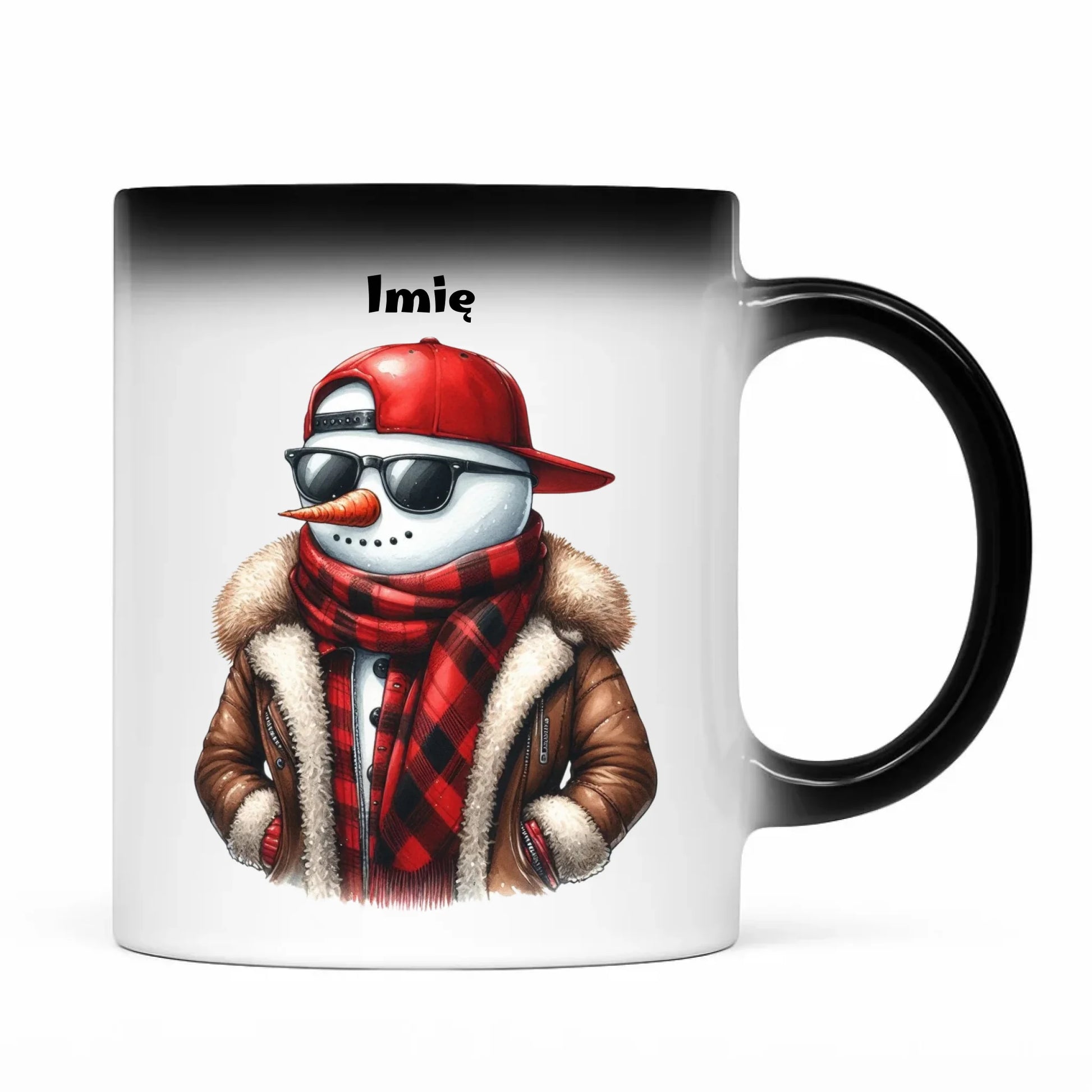 Kubek magiczny świąteczny - Stylowy bałwan - personalizowany BN129 - StoryCups.pl