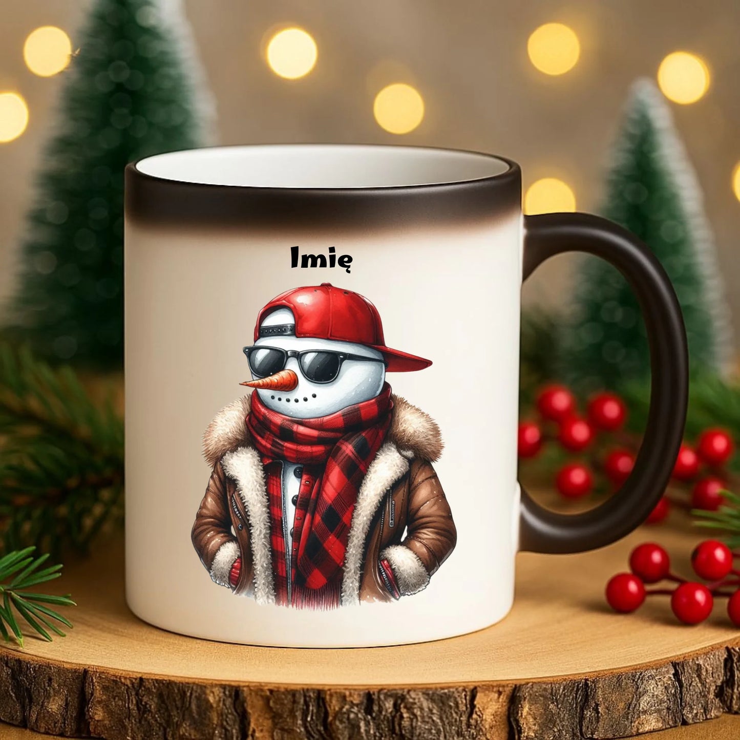 Kubek magiczny świąteczny - Stylowy bałwan - personalizowany BN129 - StoryCups.pl
