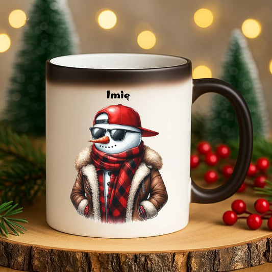 Kubek magiczny świąteczny - Stylowy bałwan - personalizowany BN129 - StoryCups.pl
