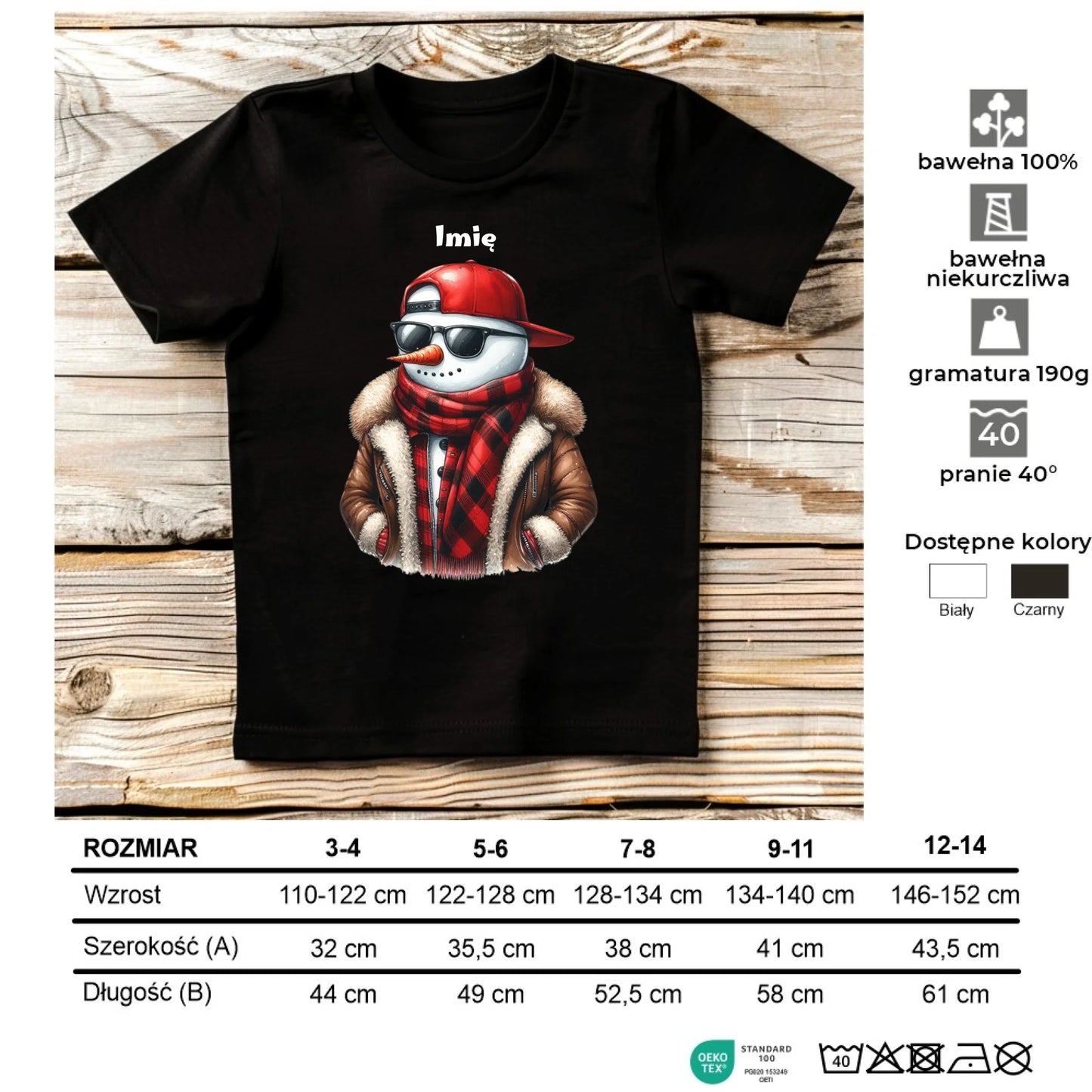 Koszulka dziecięca świąteczna - Stylowy bałwan - personalizowana BN129 - StoryCups.pl