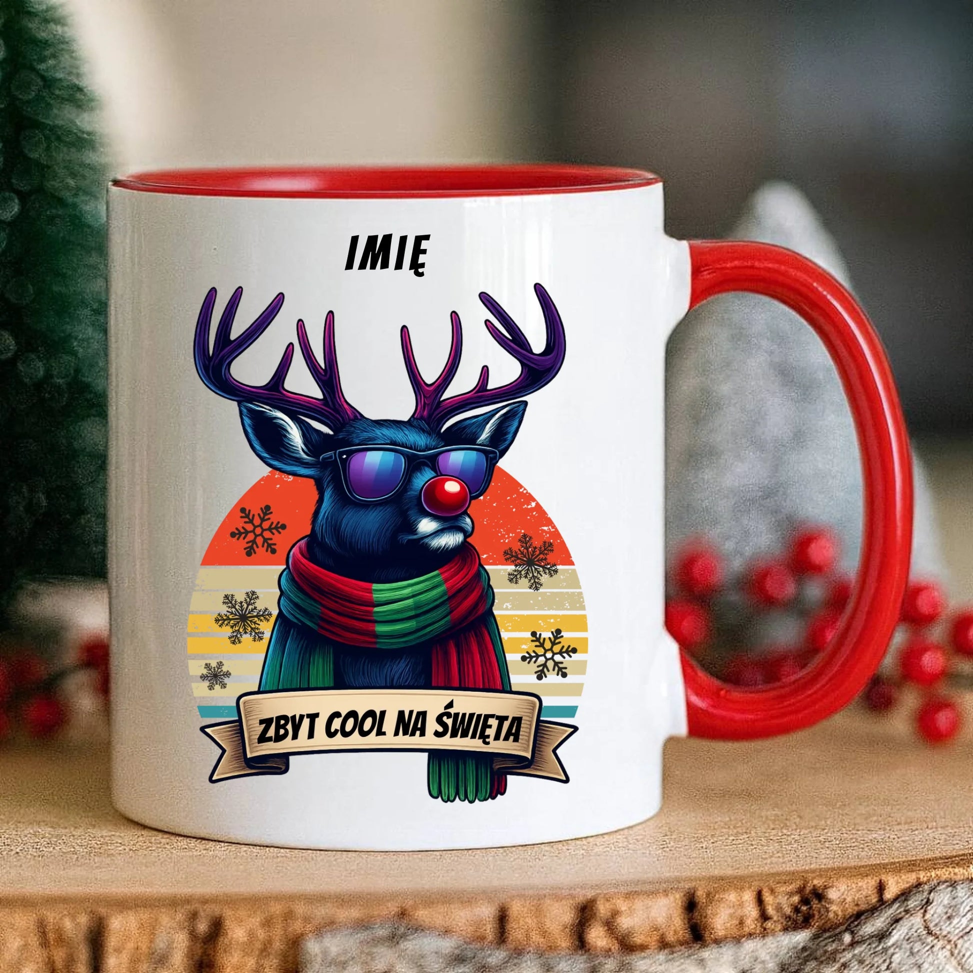 Kubek świąteczny z reniferem - Zbyt cool na święta - personalizowany BN128 - StoryCups.pl