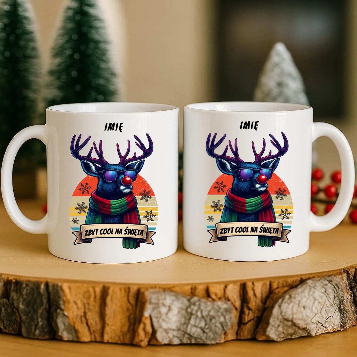 Kubek świąteczny z reniferem - Zbyt cool na święta - personalizowany BN128 - StoryCups.pl