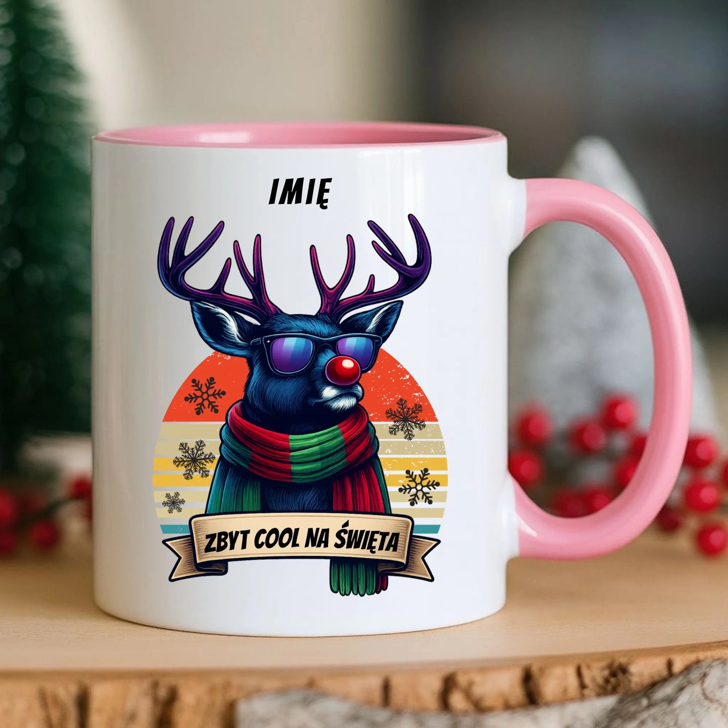 Kubek świąteczny z reniferem - Zbyt cool na święta - personalizowany BN128 - StoryCups.pl