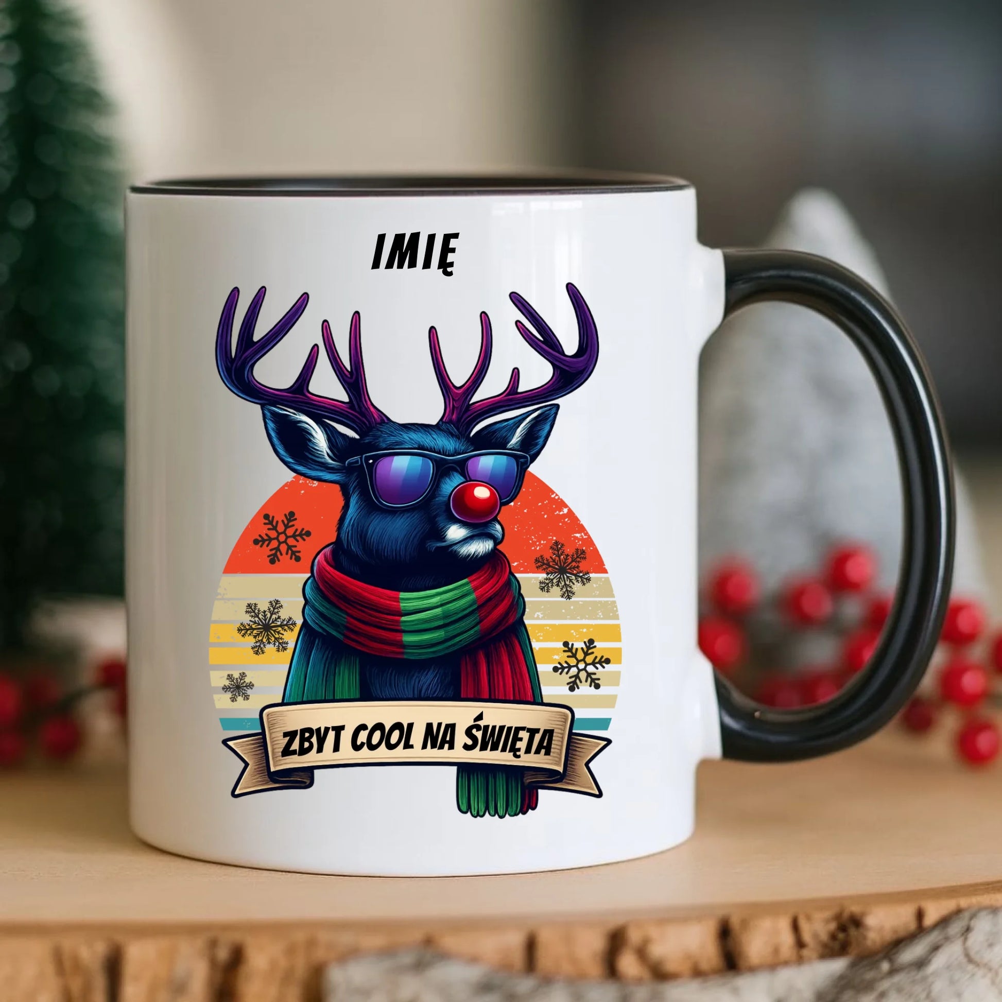 Kubek świąteczny z reniferem - Zbyt cool na święta - personalizowany BN128 - StoryCups.pl