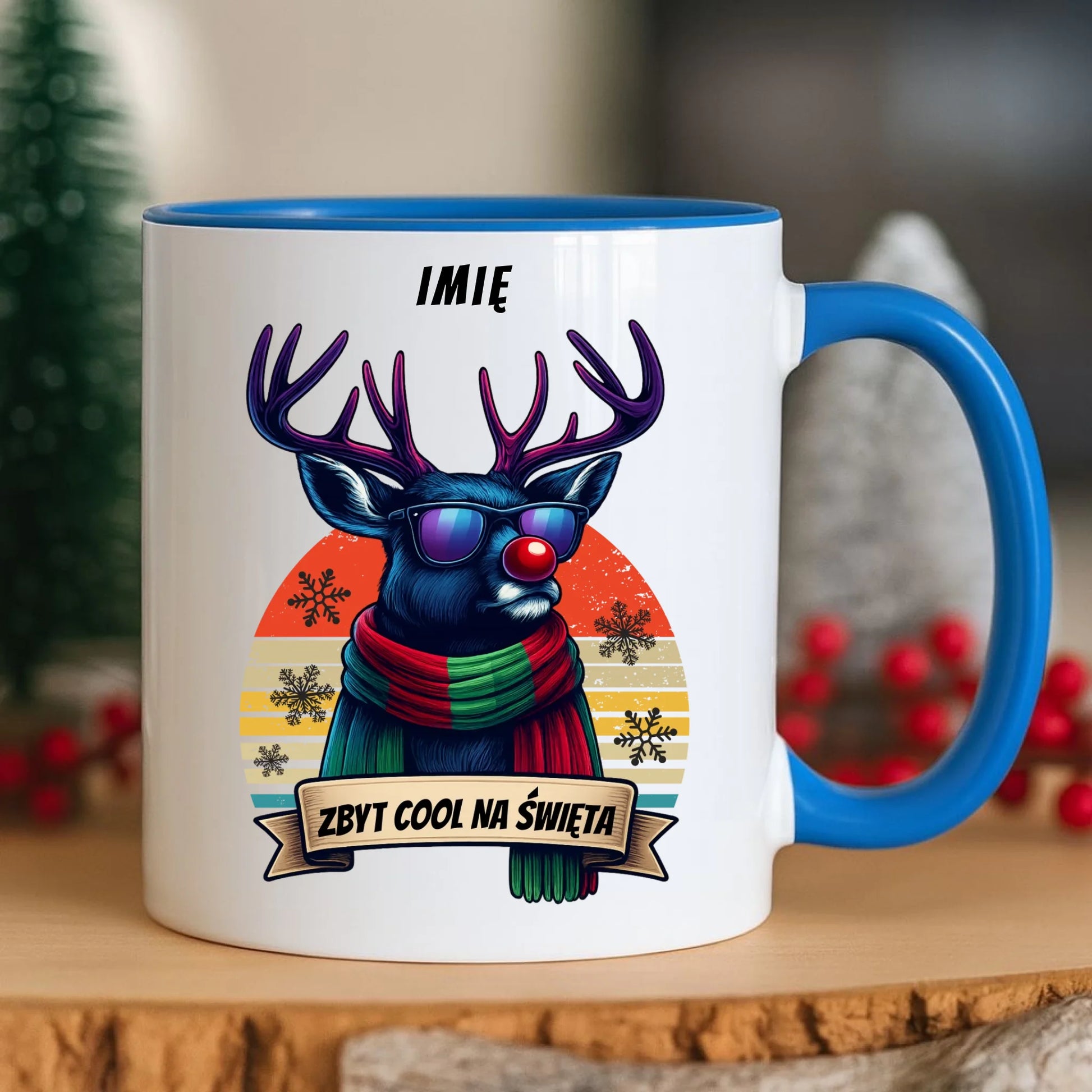 Kubek świąteczny z reniferem - Zbyt cool na święta - personalizowany BN128 - StoryCups.pl