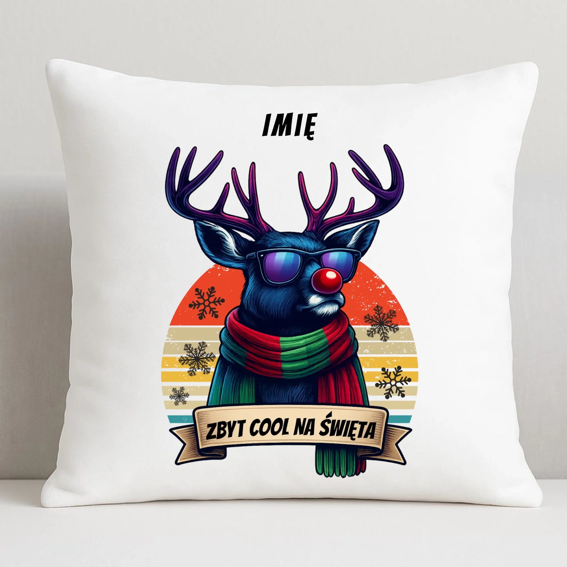 Poduszka świąteczna z reniferem - Zbyt cool na święta - personalizowana BN128 - StoryCups.pl